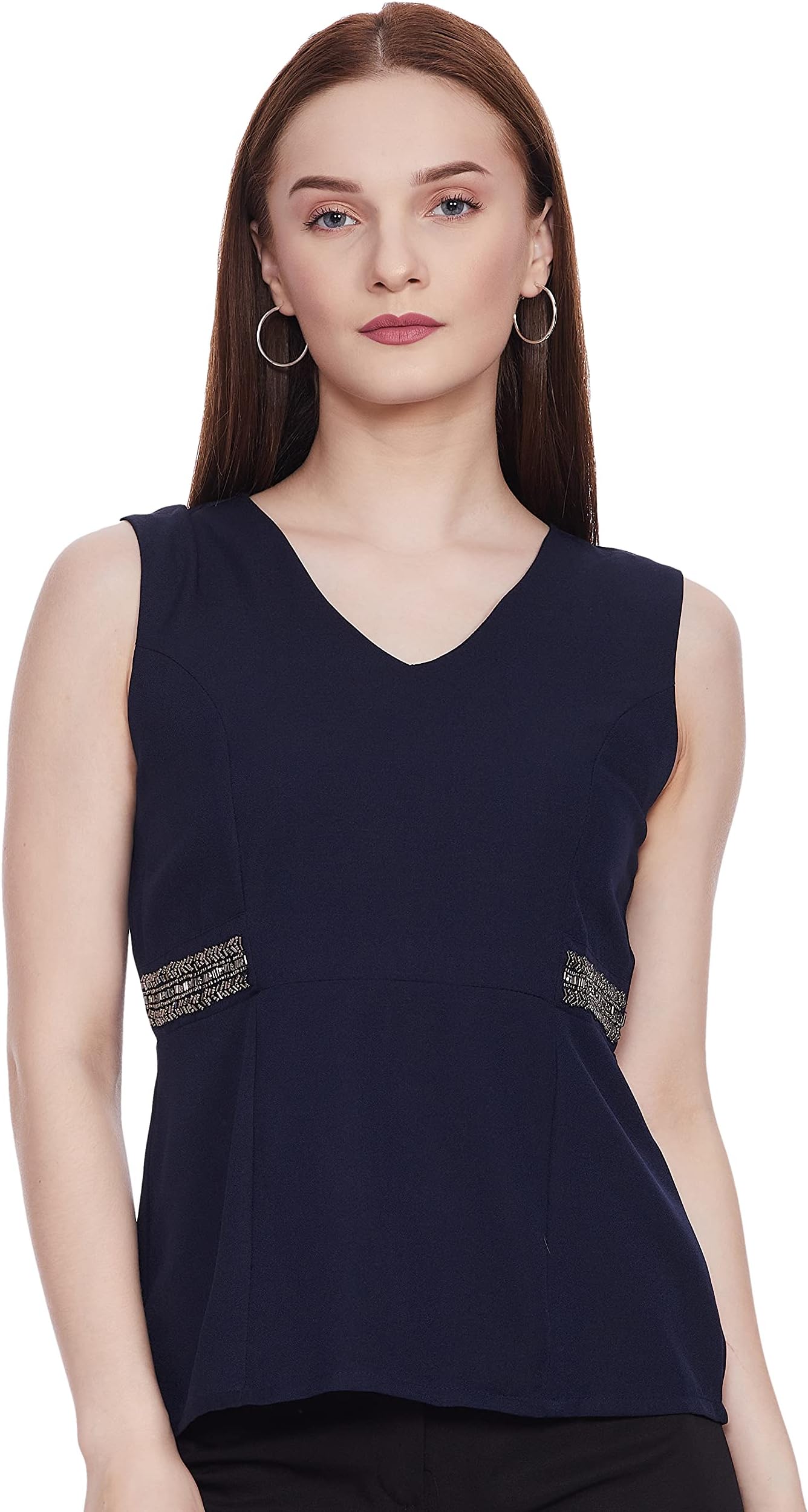 FabAlley Navy Embellished Peplum Top Sleeveless Party Wear