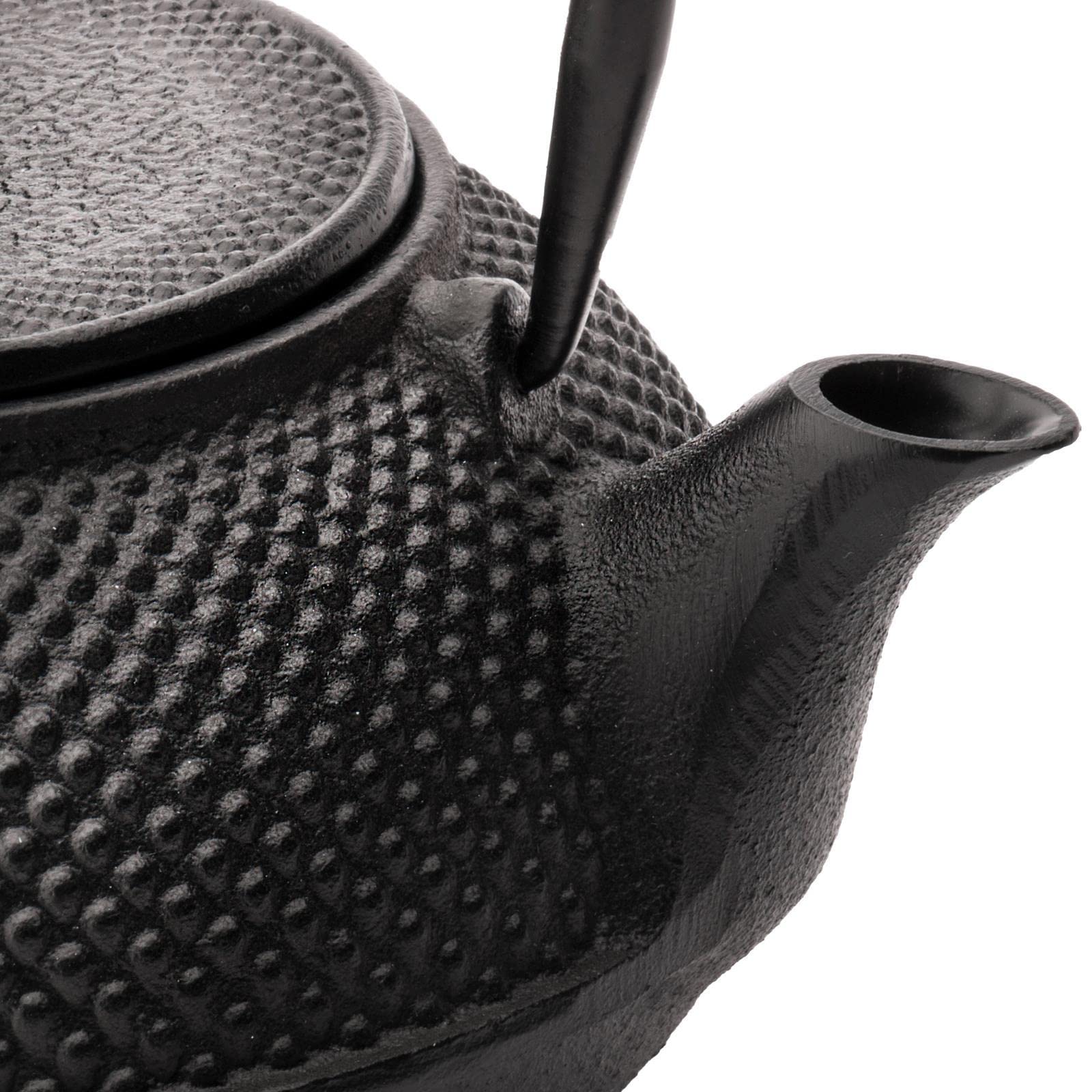 Bredemeijer Teekanne asiatisch Gusseisen Set 1.1 Liter - schwarze Gusskanne mit Henkel & Edelstahl Tee-Filter Sieb-Einsatz für losen Tee & gusseisernen Stövchen & Deckelheber