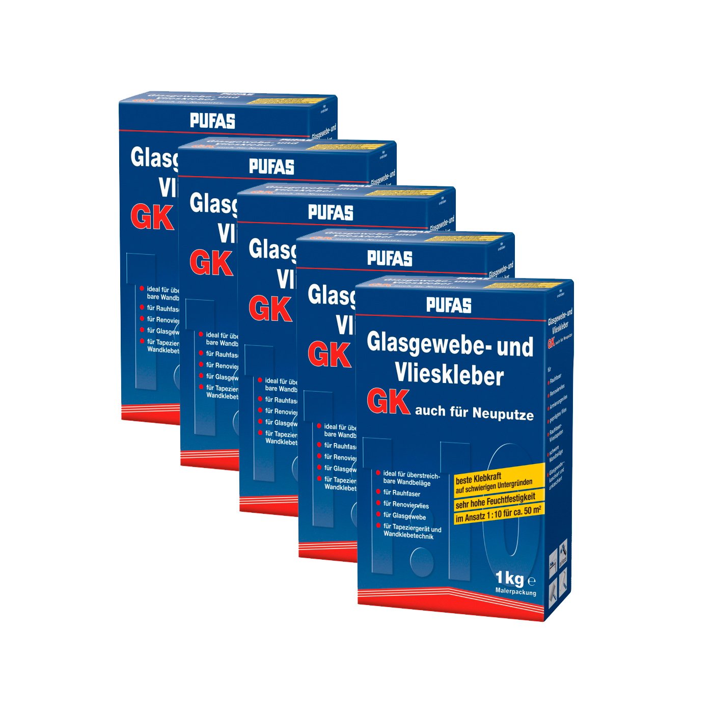 5x 1kg Pufas Glasgewebe und Vlieskleber GK Kleister