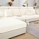Disayu Couch Cushion Covers for Sectional Sofa, Sectional Couch Covers for Furniture, Sofa Covers Washable Stretch Sofa Slipcovers Soft,Anti Slip,Skin-Friendly for Pets (Ivory White,Back Cover L)