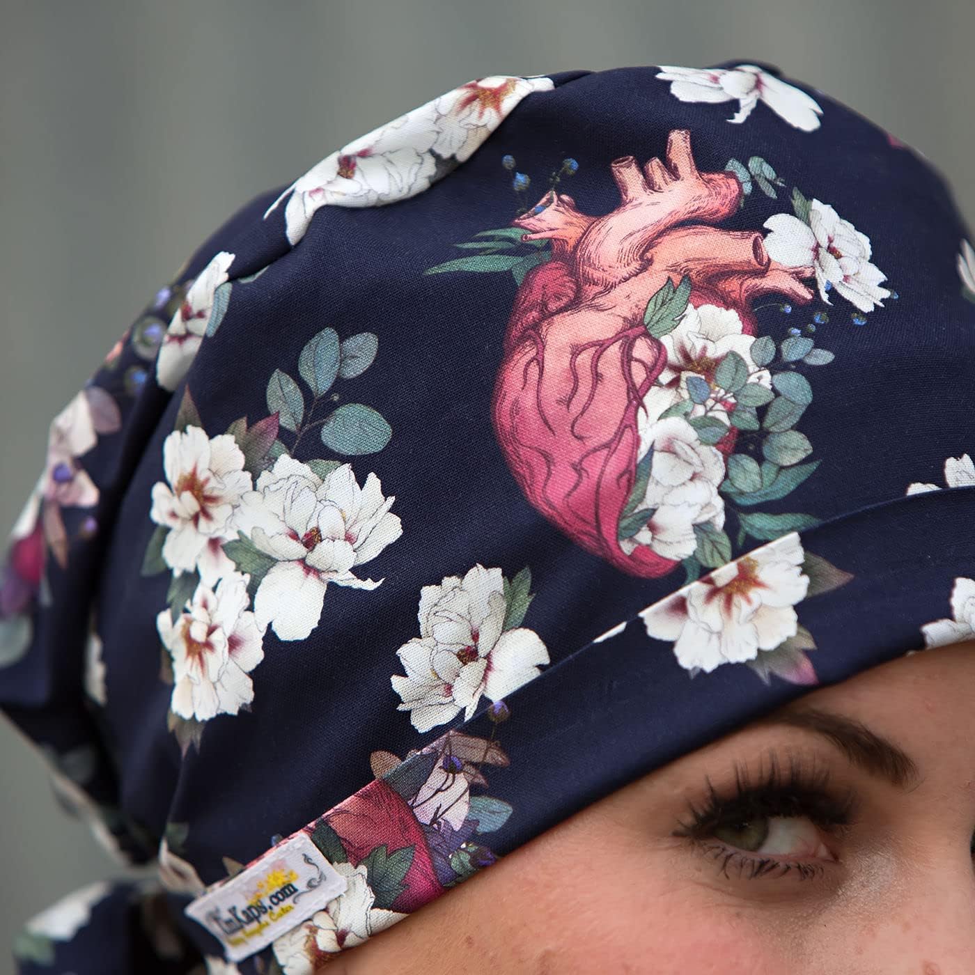 KimKaps Bouffant Style Surgical Nurse Scrub Hat - Cute Heart Cardiology Themed Cap Rhythm and Blues - Style 1 - Image 2