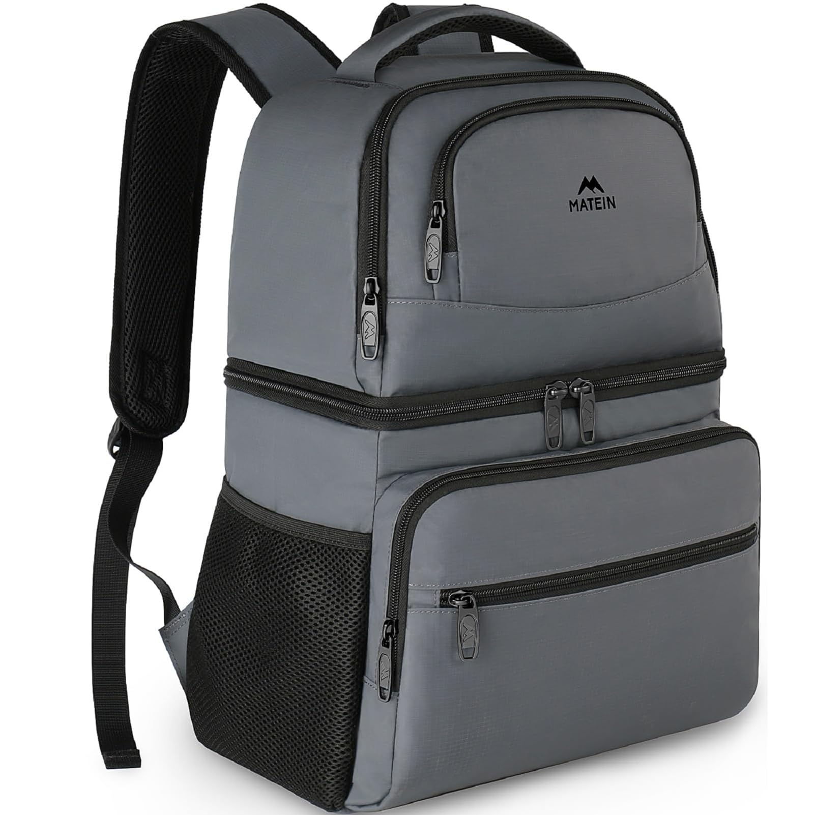 MATEIN Sac à Dos Isotherme, Sac Isotherme 34L Grande Capacité avec Compartiment Glacière Souple, Étanche Sac Isotherme Repas Travail Double Couche pour Plage Camping Randonnée, Cadeau Homme, Gris | Sac à déjeuner anti-fuite avec décapsuleur, facile à nett