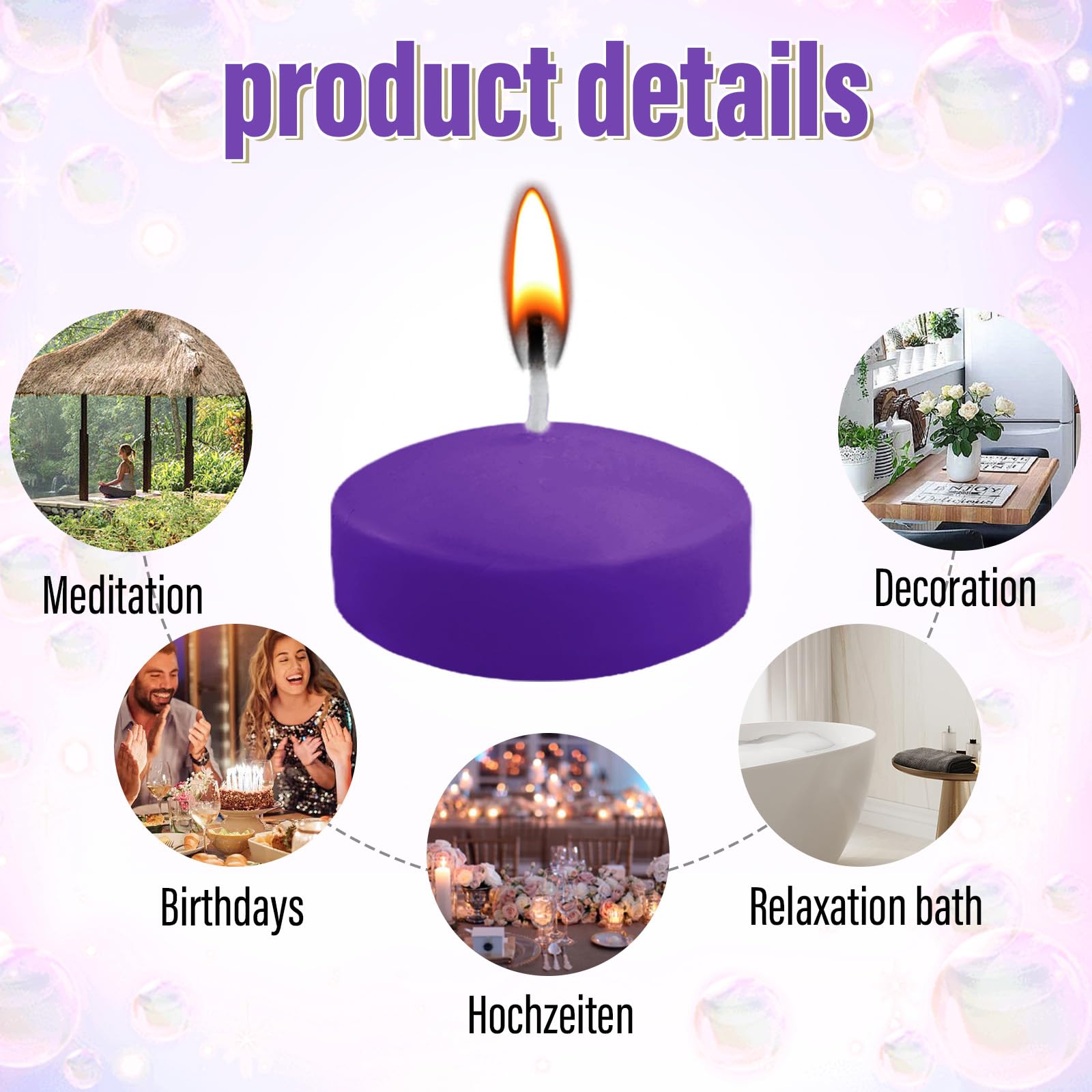 24 candele galleggianti viola, 5 cm, senza profumo, per piscina di nozze, vasca da bagno di San Valentino, cena, decorazione natalizia (viola)
