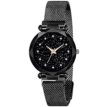 Friedrich Black Dial Magnet Belt Watch for Girls & Women. (Black)