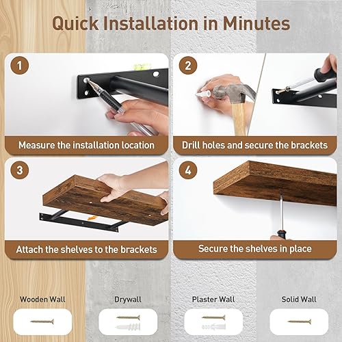 Miniatura 5 de Estantes flotantes para pared, juego de 3 estantes de pared de 1.5 pulgadas de grosor con soportes invisibles, estantes colgantes de 23.6 pulgadas