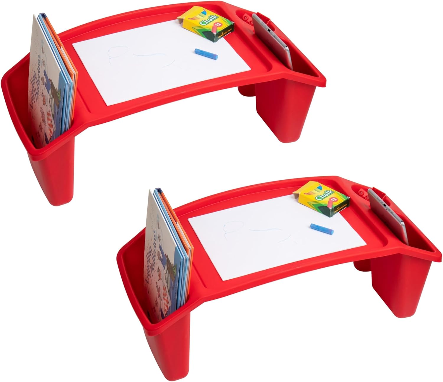 Mind Reader Kids Lap Desk, Set of 2, Activity Tray, Drawing, Stackable, Portable, Plastic, 22.25" L x 10.75" W x 8.5" H, Red Red 2-Pack