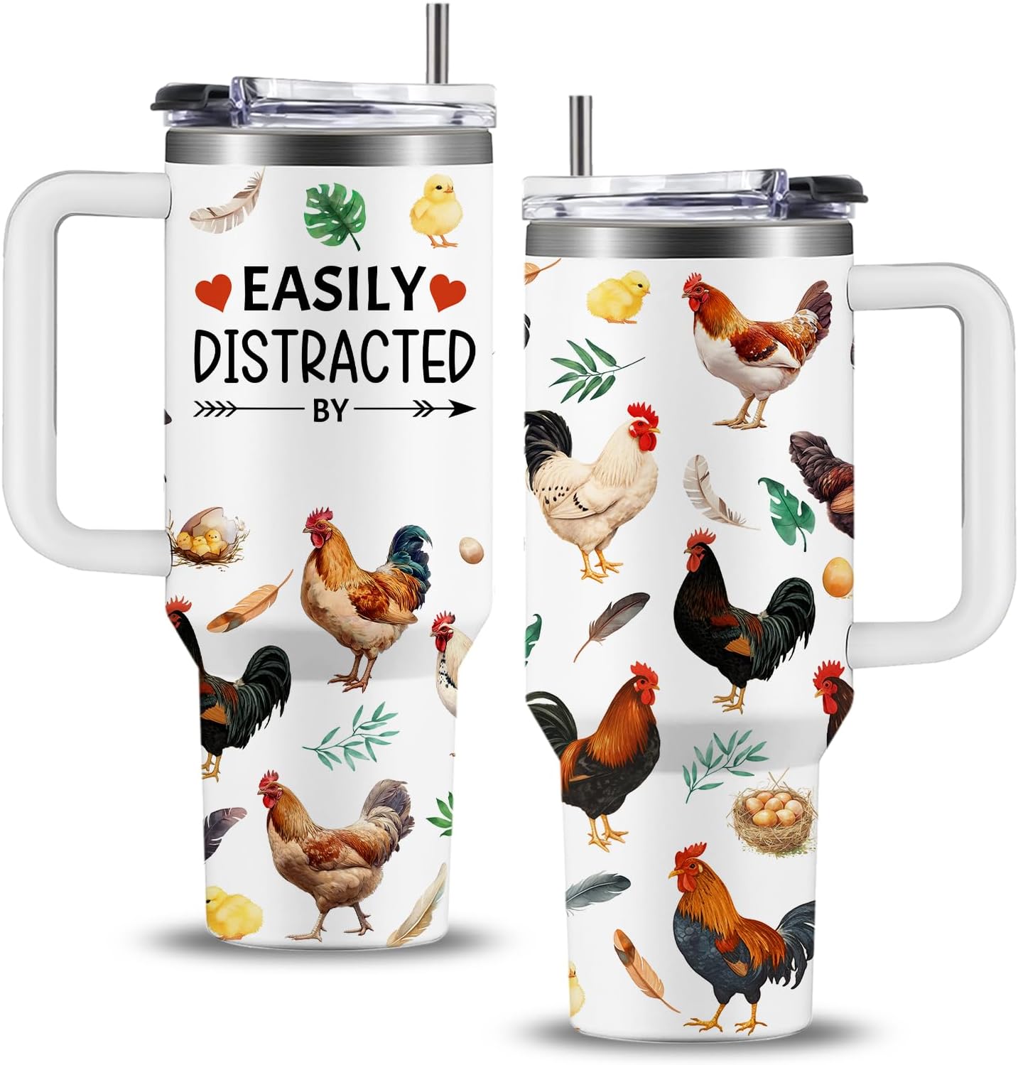 Chicken Gifts for Women, Chicken Gifts for Chickens Lovers, Birthday Christmas Chickens Themed Gift for Lady Girl, Insulated Stainless Steel Tumbler with Straw 40oz, BPA-Free