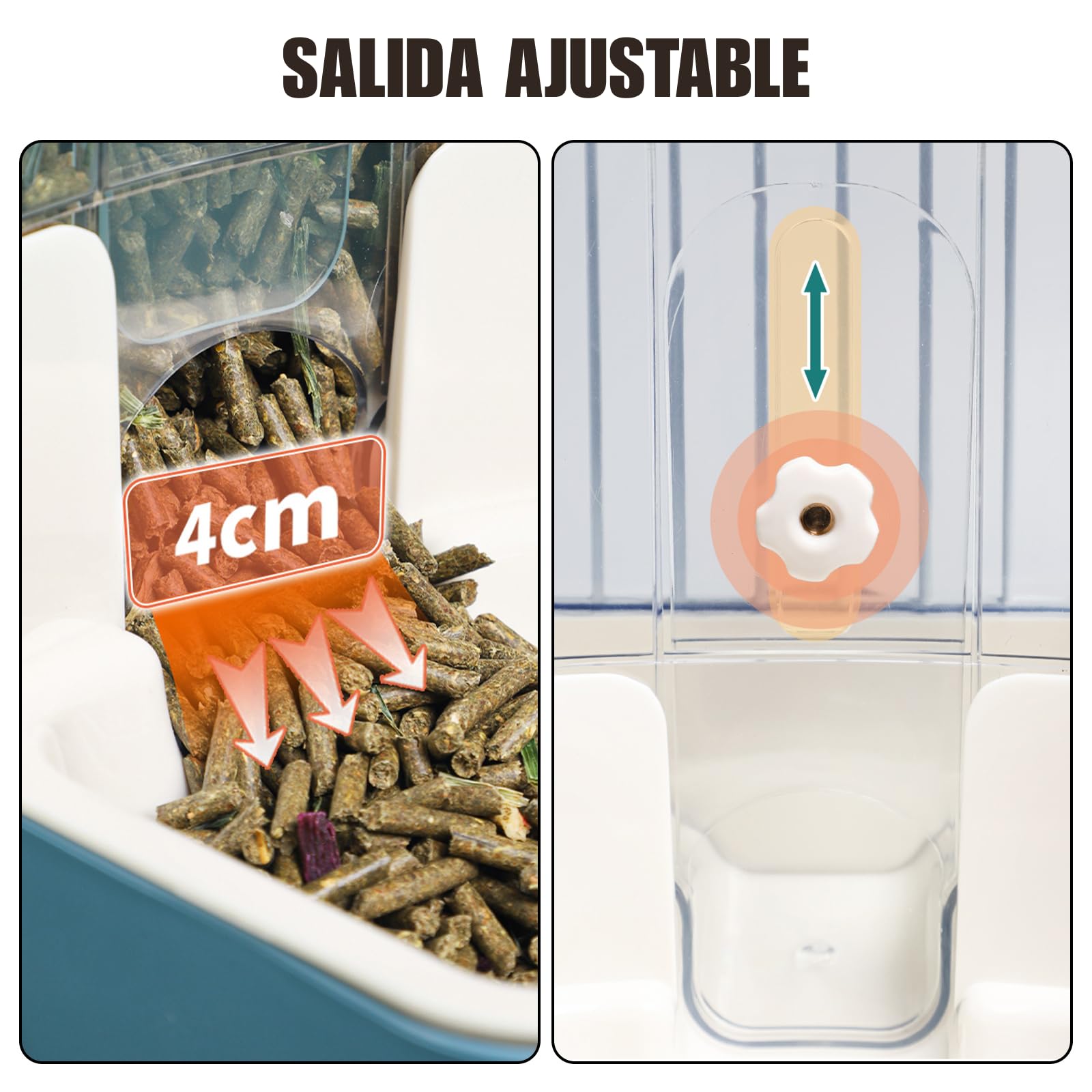 Dispensador Automático de Alimentos para Mascotas 800ml Dispensador de Alimentos Ajustable sin Corriente para Jaula Conejar Valla de Animales Pequeños Conejo Cobaya Chinchilla Pájaro (Gris)
