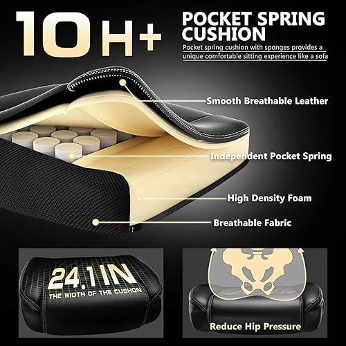 Miniatura 5 de Silla de oficina grande y alta de 650 libras con brazos abatibles 5D y cojín de resorte de bolsillo grueso, silla de oficina extra ancha y