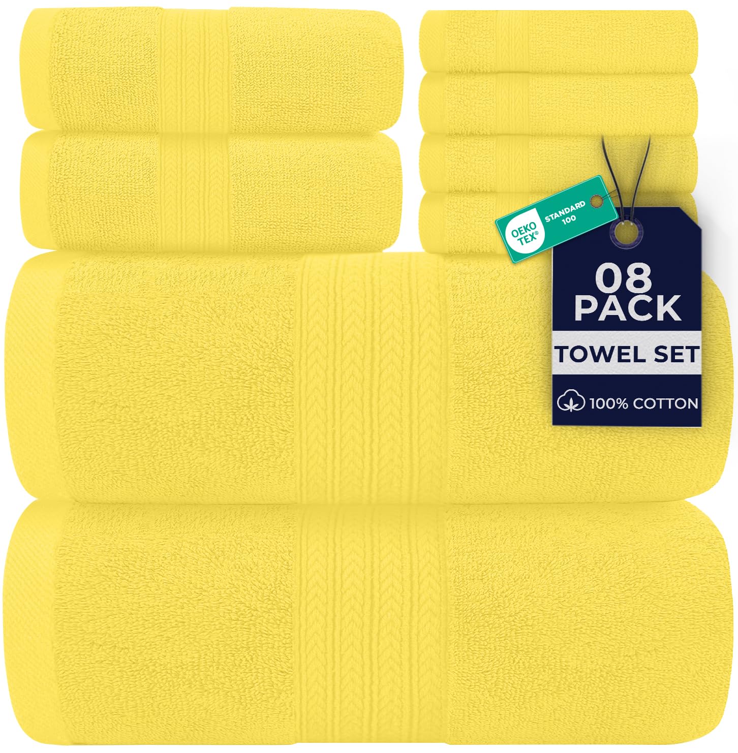 DAN River 8 Piece Luxury Bath Towels for Bathroom, Towel Set, Yellow
