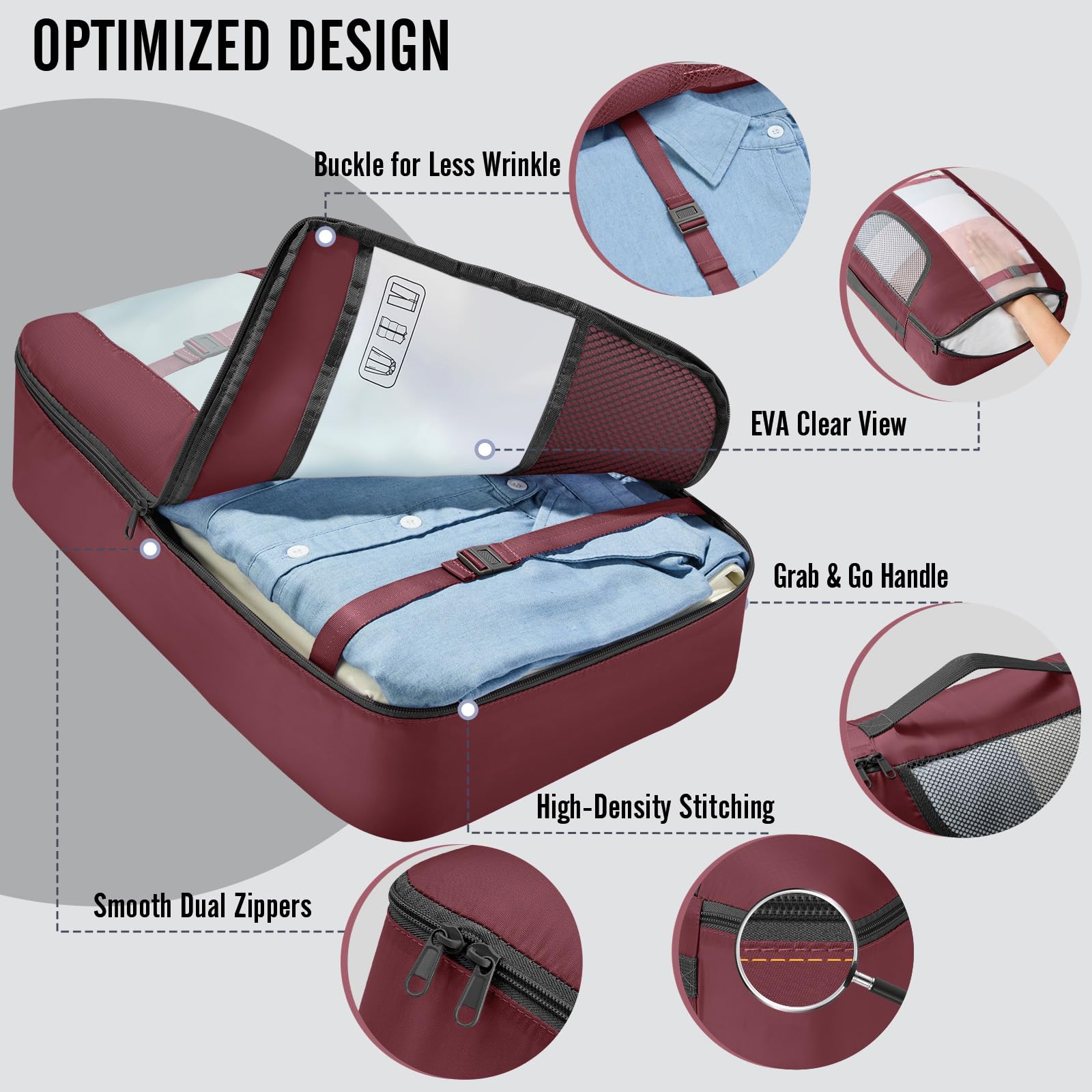 Veken 8 Set Packing Cubes for Travel Essentials,Anti-Wrinkle Buckled Suitcase Organizer for Shoe & Toiletry Bag,Carry On Luggage Bag with 99+ Count Mesh Holes for Airplane & College Dorm Accessories view 4