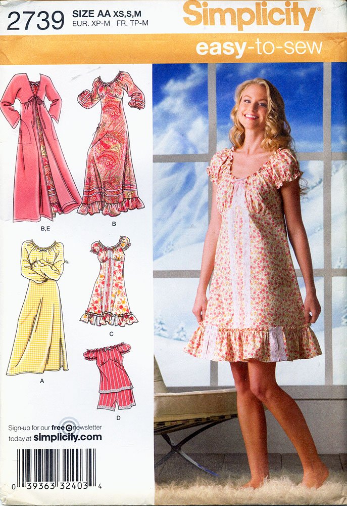 Robes en trois longueurs Simplicity 2739 avec patron pyjama complet taille AA