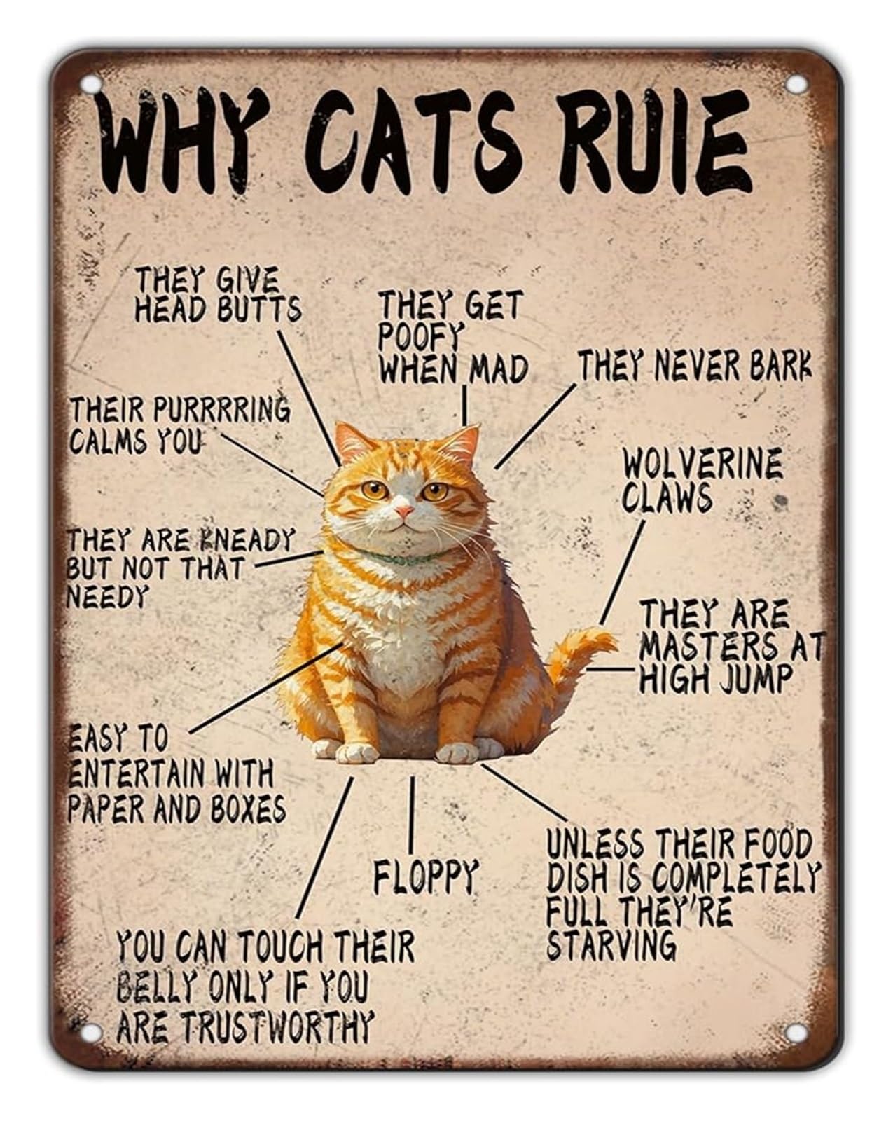 NWPNLXEA Whimsical Why Cats Rule Metal Tin Sign Funny Vintage Wall-Art for Cat Owner Home Office Decor 8 X 12 in