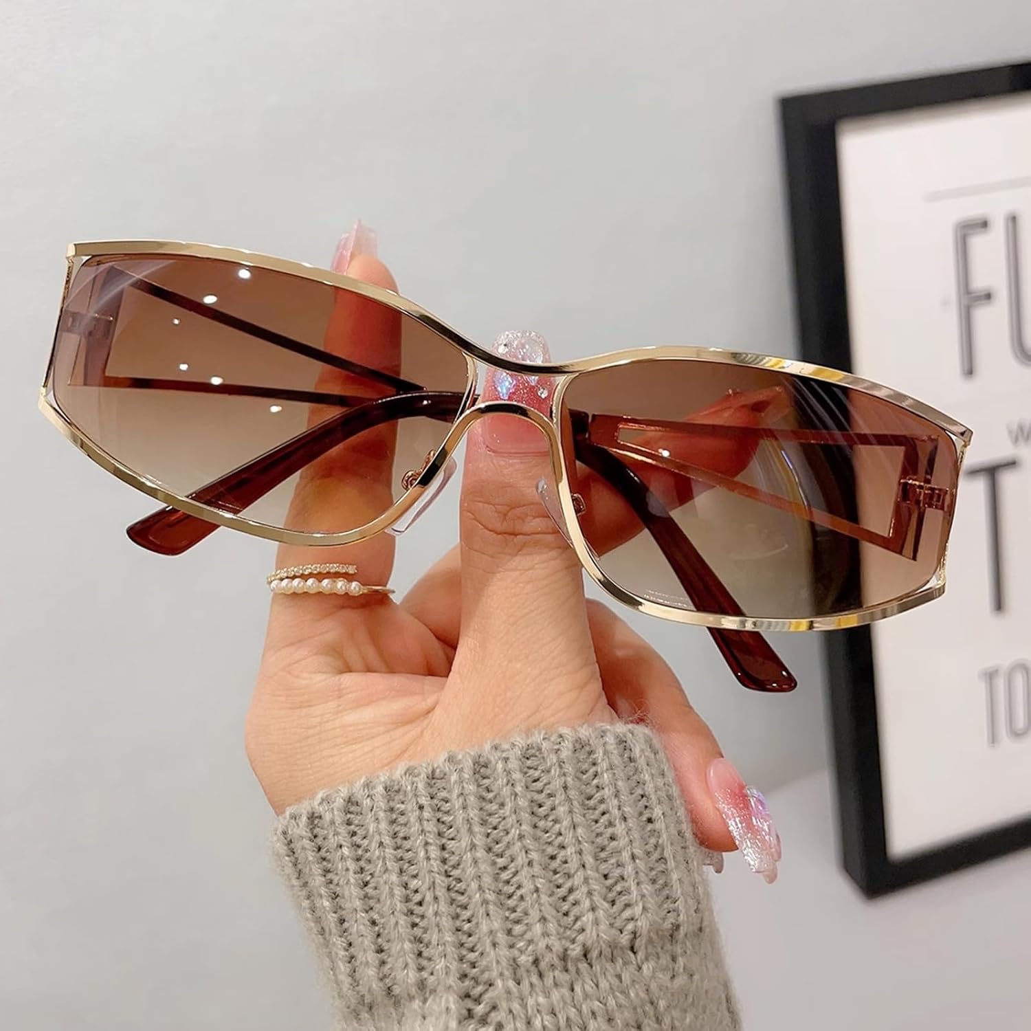 Dollger Y2k Sunglasses for Women Trendy Y2K Glasses Metal Wrap Around Retro 2000S Sunglasses - Image 5