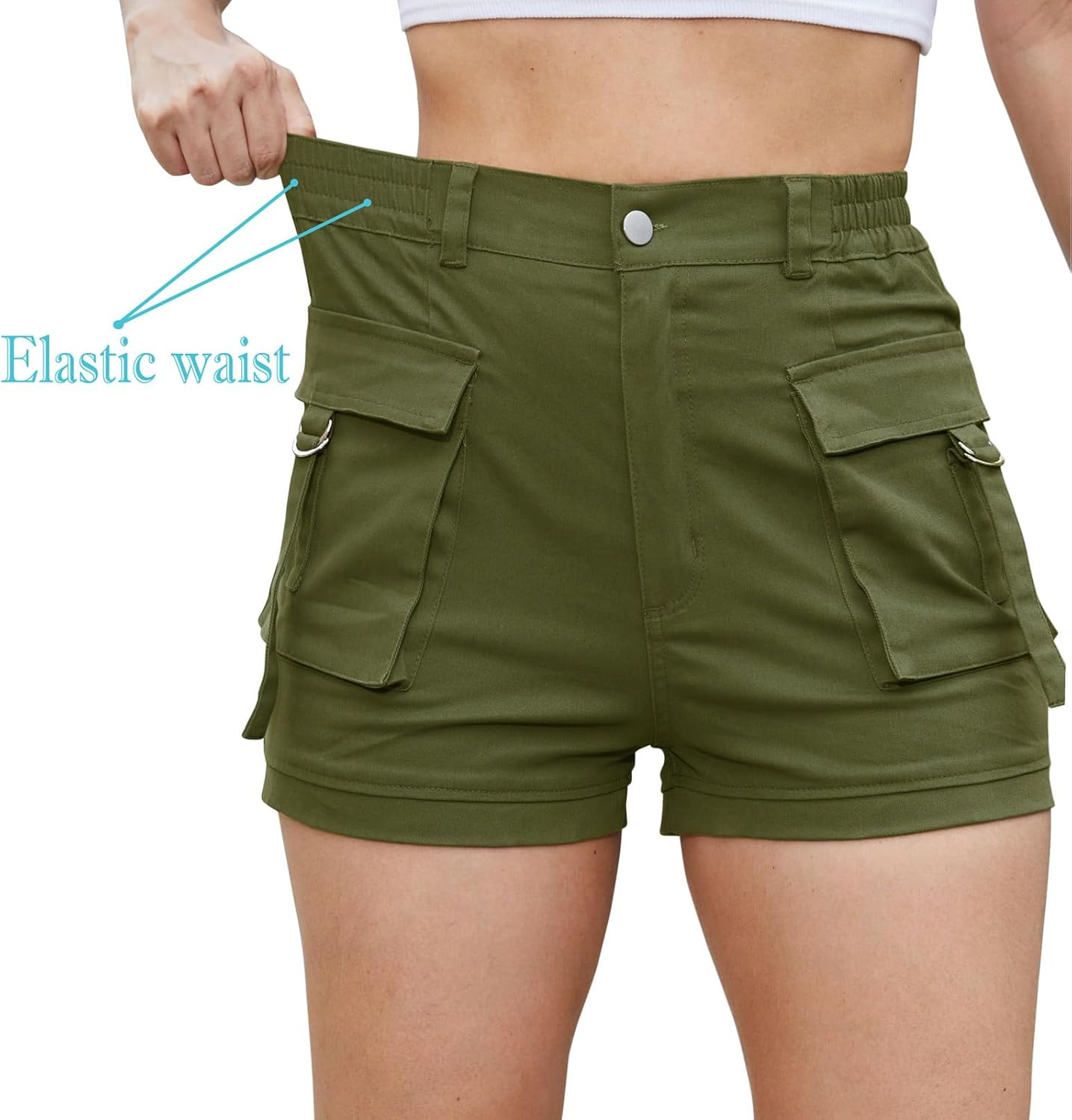ZODLLS Women's Shorts Elastic Waist Cargo Shorts with Pockets - Image 4