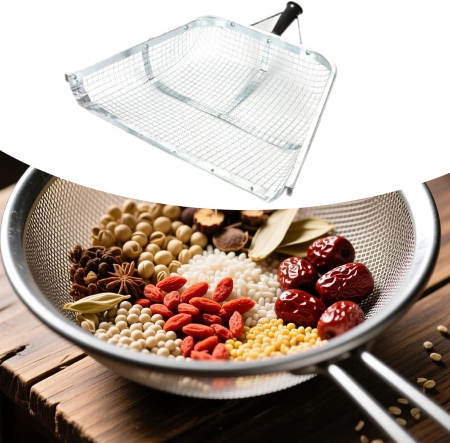 Generic Leaking Soil Trowel Practical Multipurpose Iron Handheld for Grain Chestnuts Peanut Chicken Coop Farming, 10 mm Leak