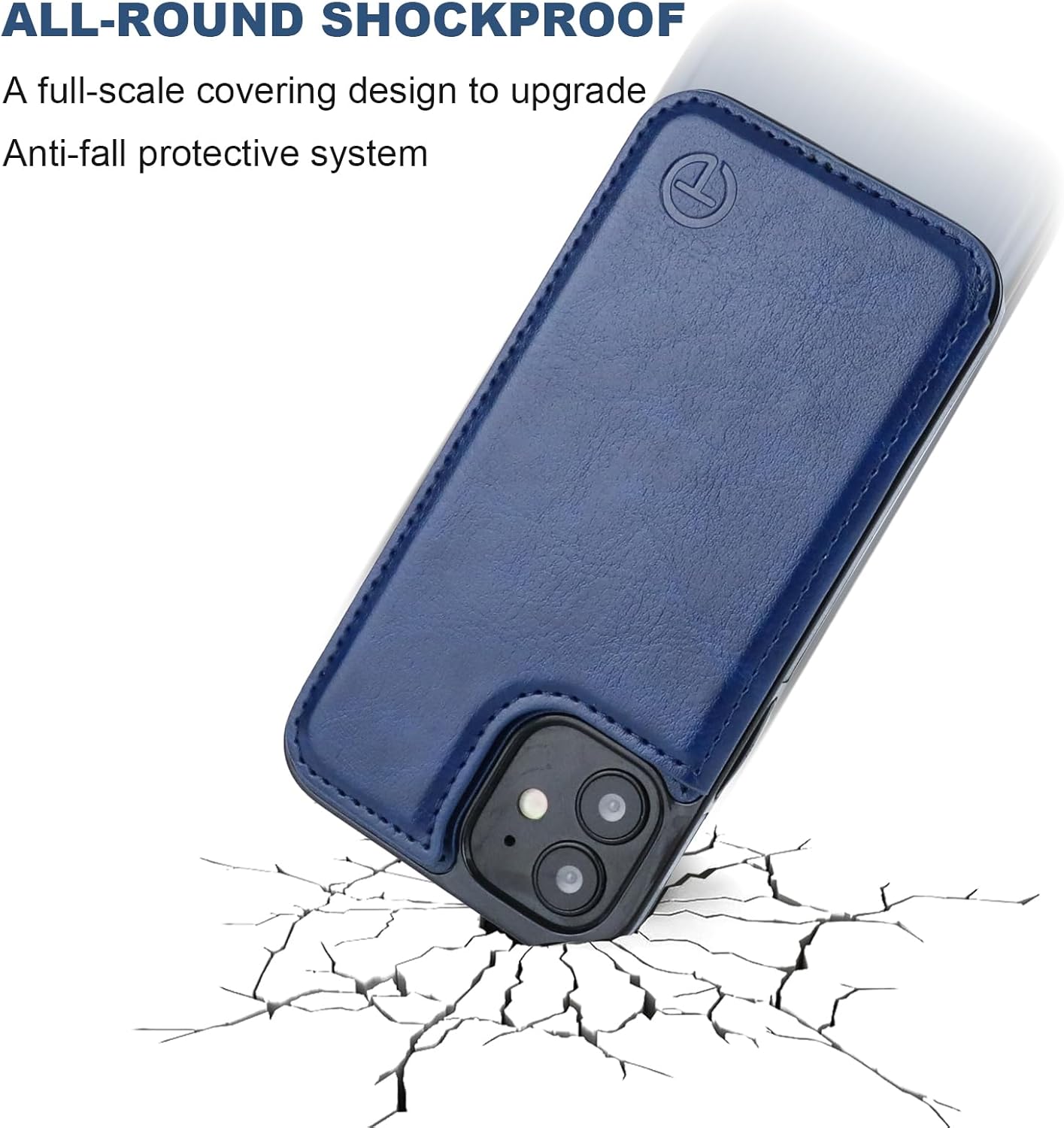 ONETOP Compatible with Magsafe for iPhone 12 Mini Wallet Case with Card Holder, PU Leather Kickstand RFID Blocking Case, Double Magnetic Clasp and Durable Shockproof Cover 5.4 Inch (Blue)