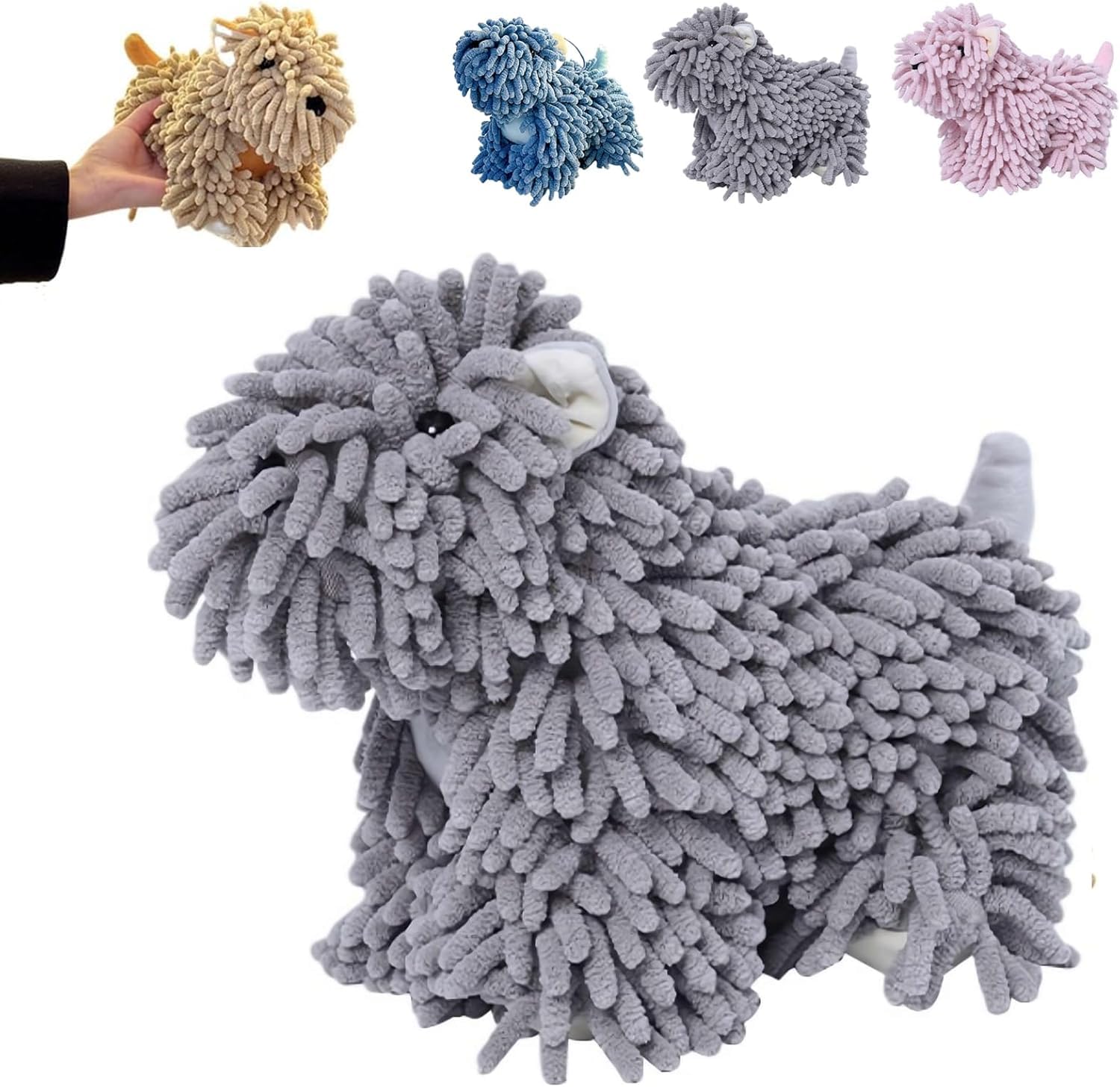 YongXinMY Chenille Dog Hand Towel Ball – Microfiber Super Absorbent Quick Dry Soft 3D Fluffy Puppy Plush Hanging Towels For Bathroom Kitchen Sink Washstand Countertop Home Decor (Gray,1pc)