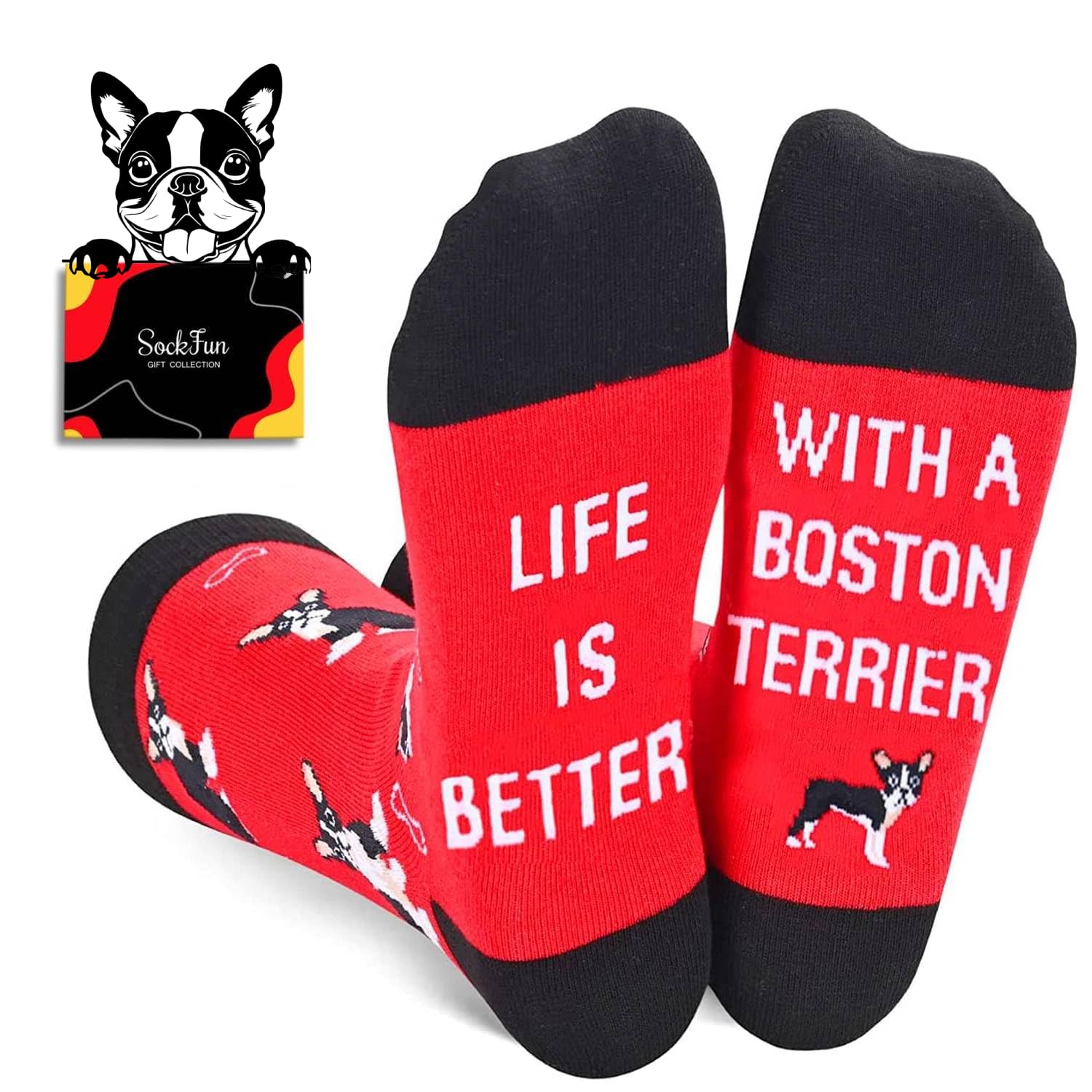 SOCKFUN Unisex Funny Dog Gifts Crazy Dog Socks for Women Dog Socks for Men, Gifts for Dog Lovers, Boston Terrier, Medium