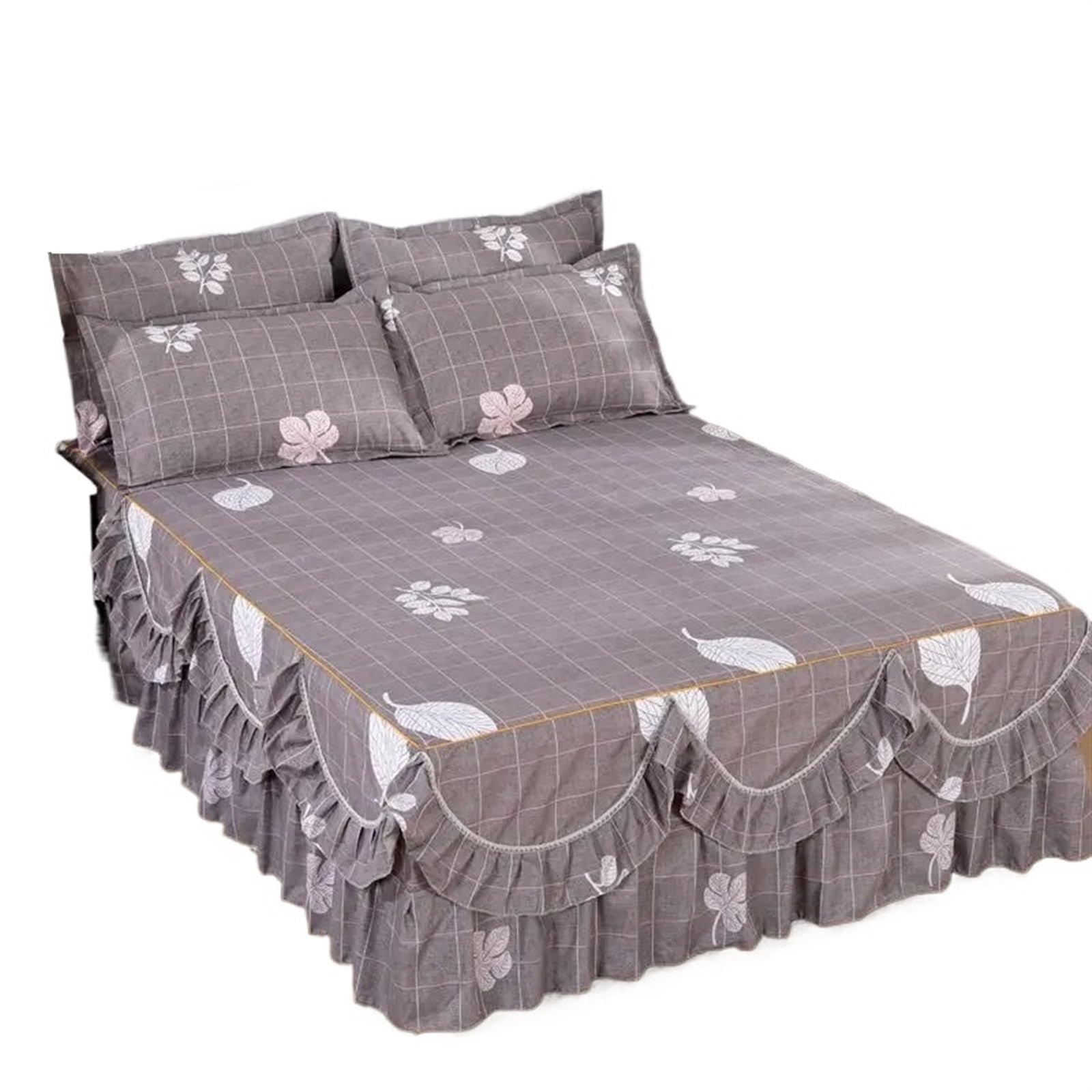 EJvkrbtx Ruffle Wrap Bedspread Set Bed Skirt 2 Pillowcases Printed Washable Soft Multiple Sizes(G,150x200cm)