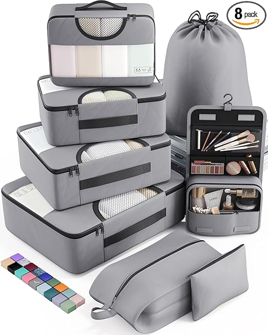 Veken 8 Set Packing Cubes for Travel Essentials, Suitcase Organizer Bags Set for Luggage, Road Trip Travel Accessories in 4 Sizes (Extra Large, Large, Medium, Small)