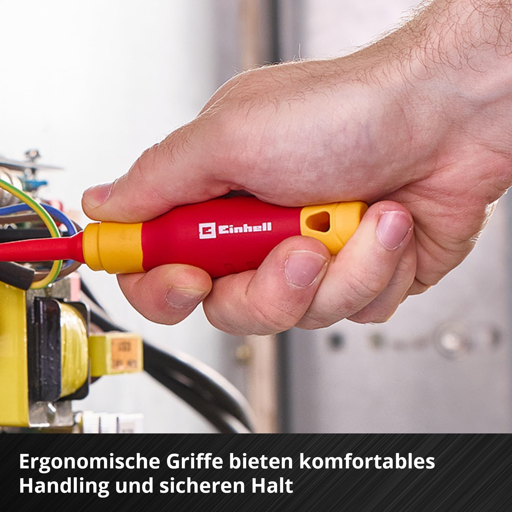 Einhell - Juego de herramientas de electricista original de 5 piezas (controladores aislados, probador de voltaje, cuchillas S2, asas ergonómicas, instalaciones eléctricas)