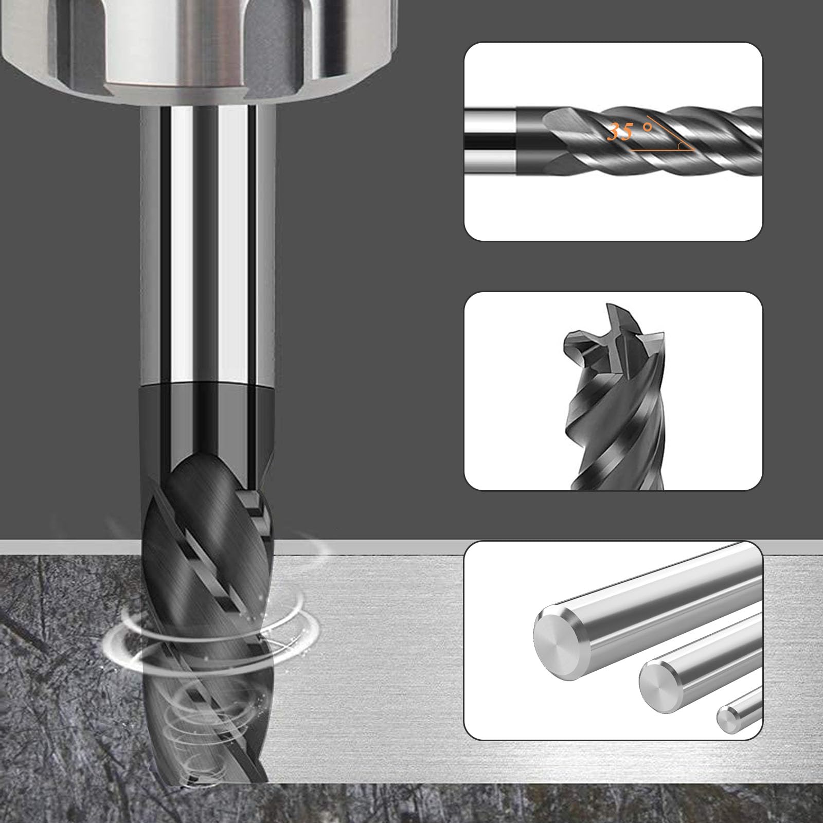 Frez trzpieniowy, 8 mm VHM CNC frez z twardego metalu, 4 flety, spiralne frezy tnące, do metalu, drewna, akrylu, tworzywa sztucznego