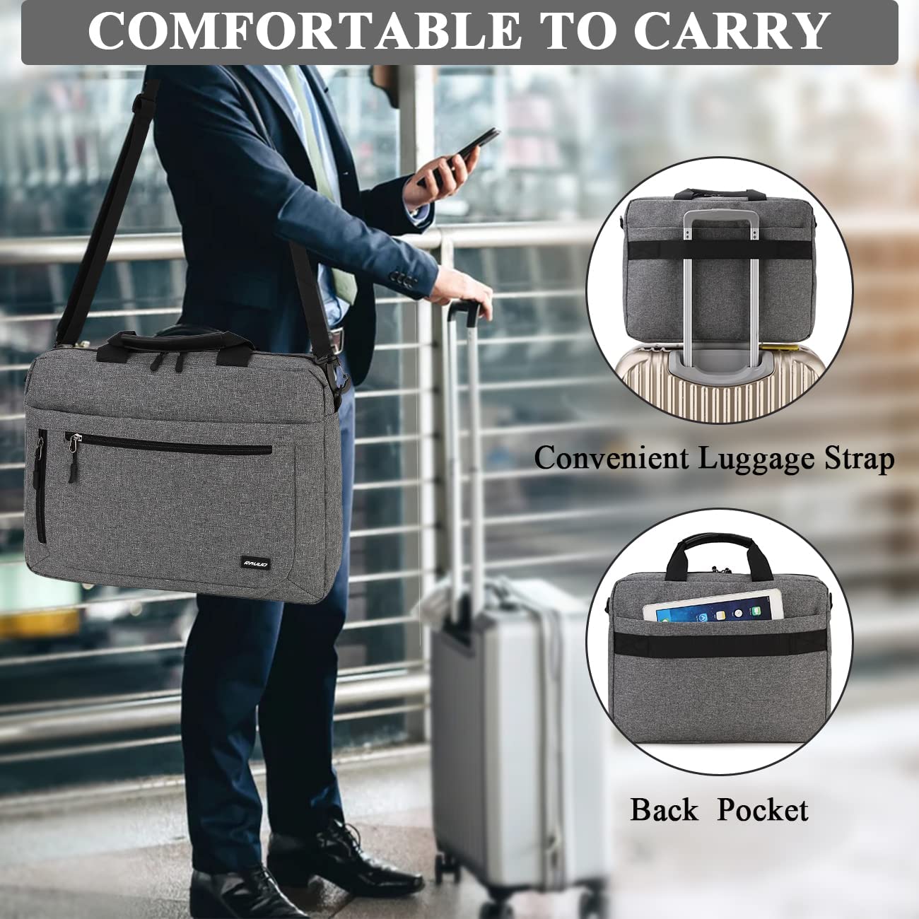 RAVUO Sacoche Ordinateur,Résistant À L'eau Sacoche Pc Portable 17 Pouces Sac Bandoulière Homme Sac A Main Homme Pour Travail Business L'École Collège Gris