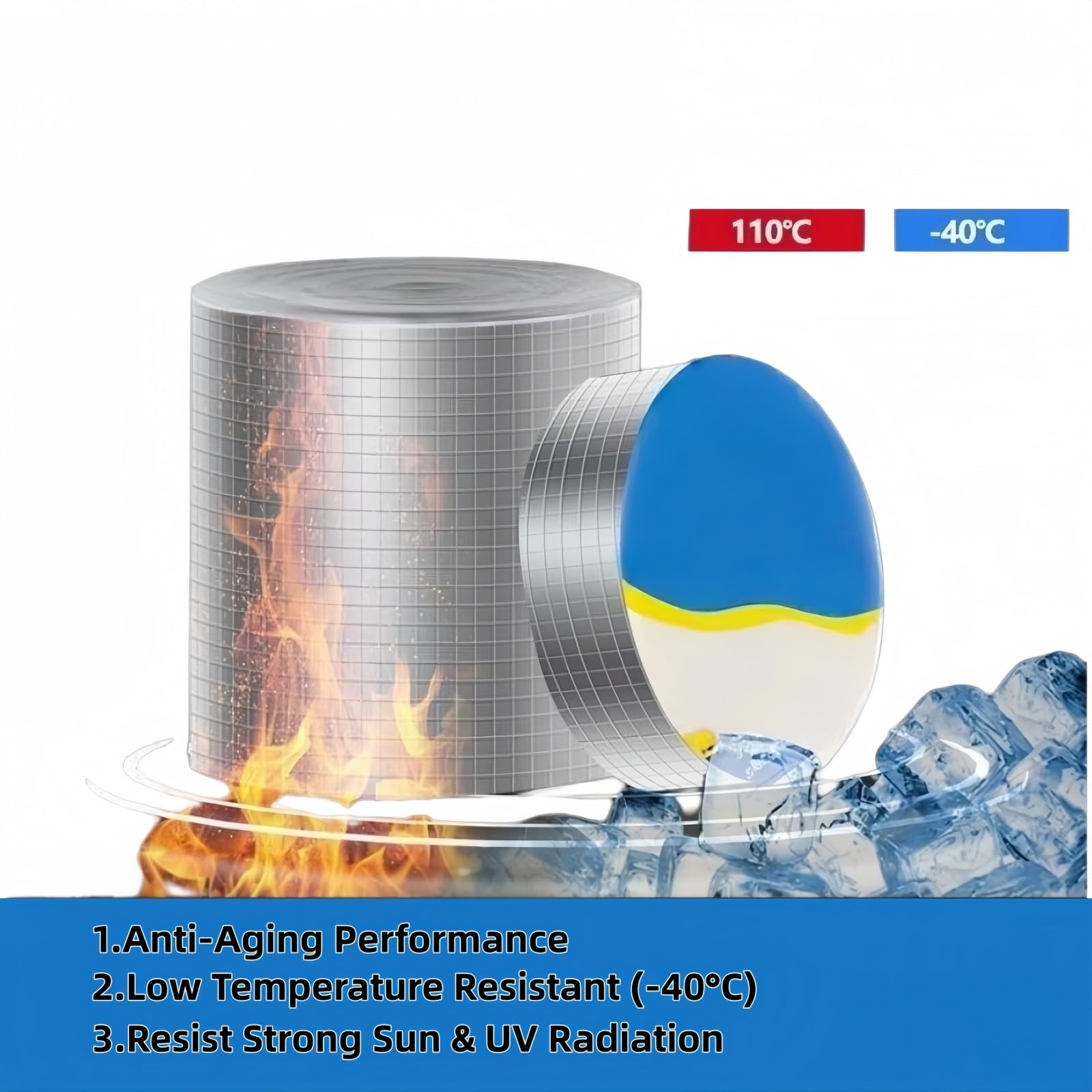 Cinta Butílica Impermeable de Aluminio Autoadhesiva, Parche Antifugas para Techo Metálico y Techo Plano, Resistente UV y Todas las Temperaturas