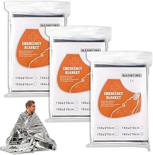 3 Pièces Couverture de Survie,Couvertures Thermiques d'urgence Indéchirable & Imperméable,pour l'extérieur,Randonnée,Survie,Or/Argent 160 x 210cm
