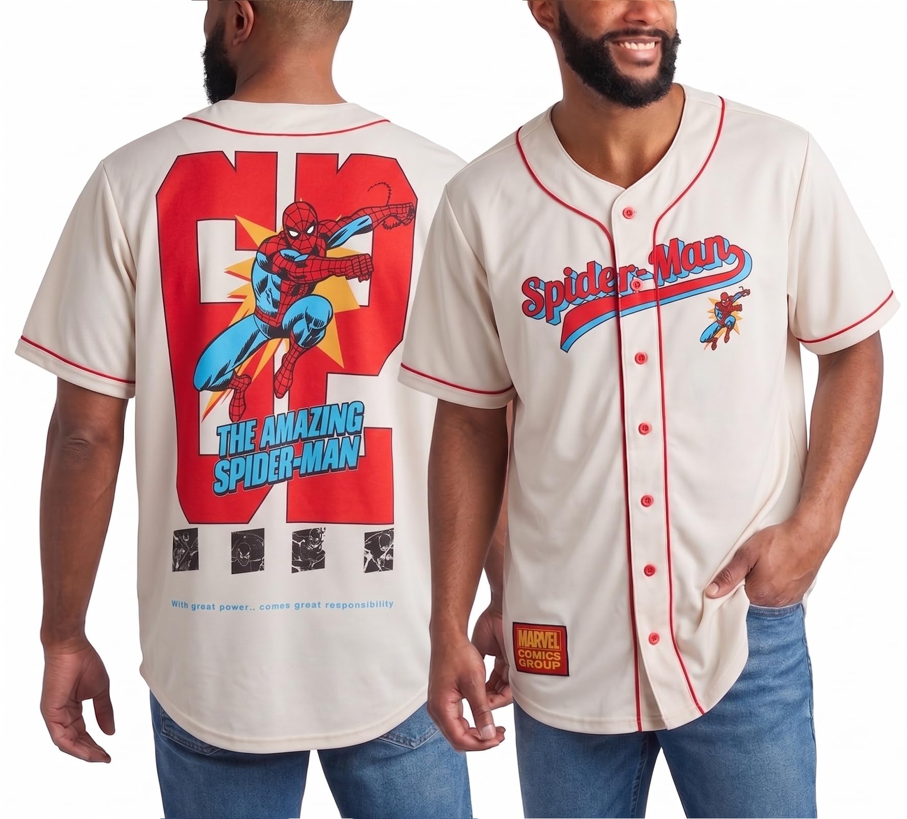 Marvel Mens Spiderman Baseball Jersey Novelty Fashion Spidey Shirt