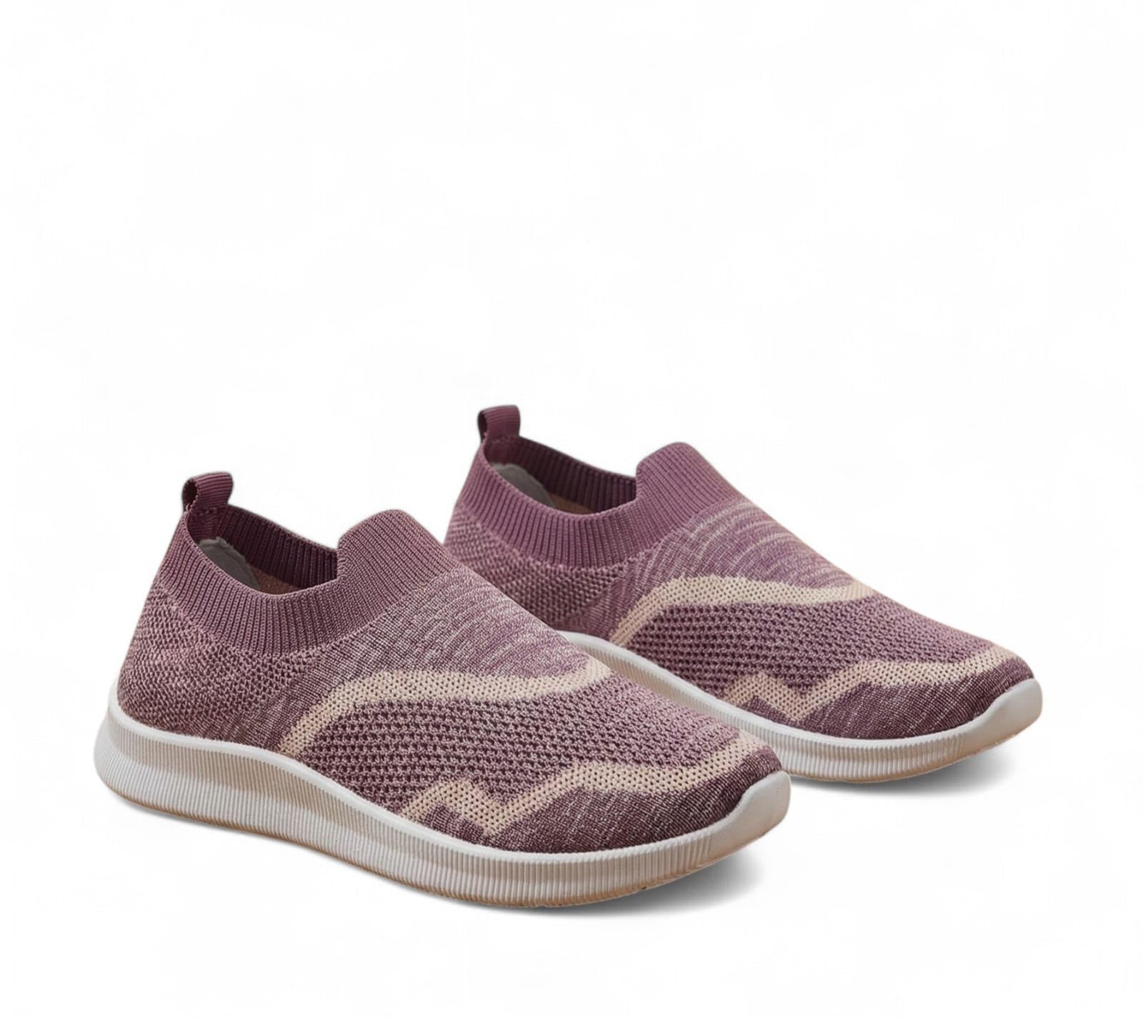 Women's Slip-On Knit Sneakers, Purple Lightweight Casual Walking Shoes with White Sole-image-39