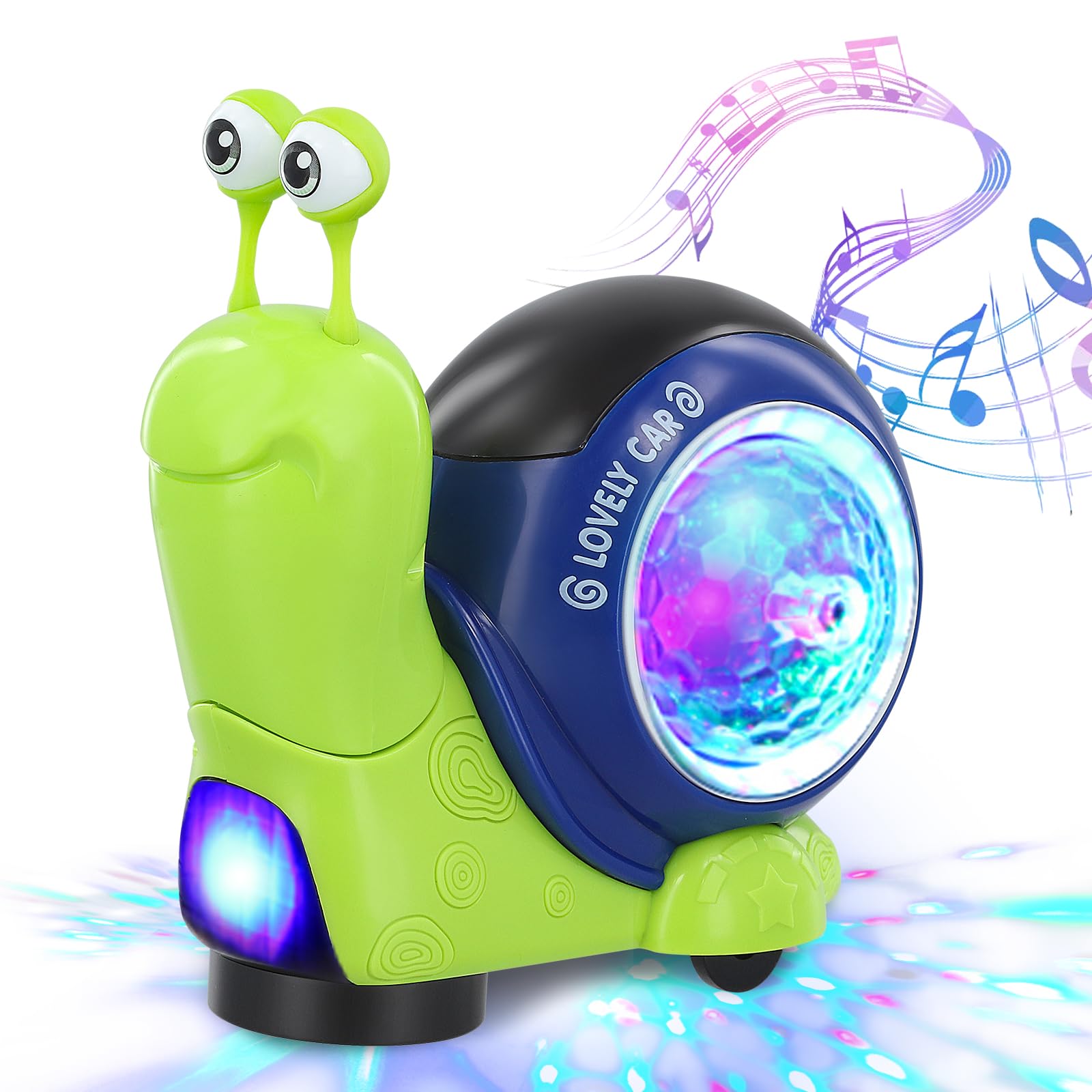 Crawling Snails Toy, Walking Tummy Time Toy for Baby, Dancing Snail Toy Baby Interactive Musical Toy with Automatically Avoid Obstacles and Projector