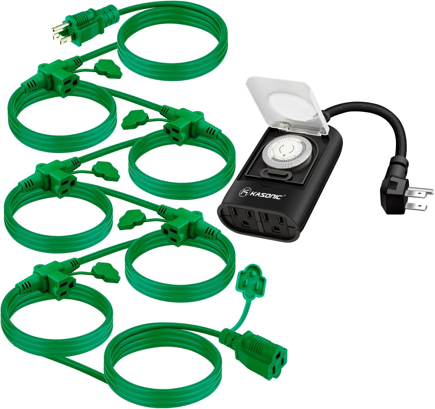 KASONIC Outdoor Extension Cord 50 FT+ Outdoor Light Timer Outlet, 24 Hour Mechanical