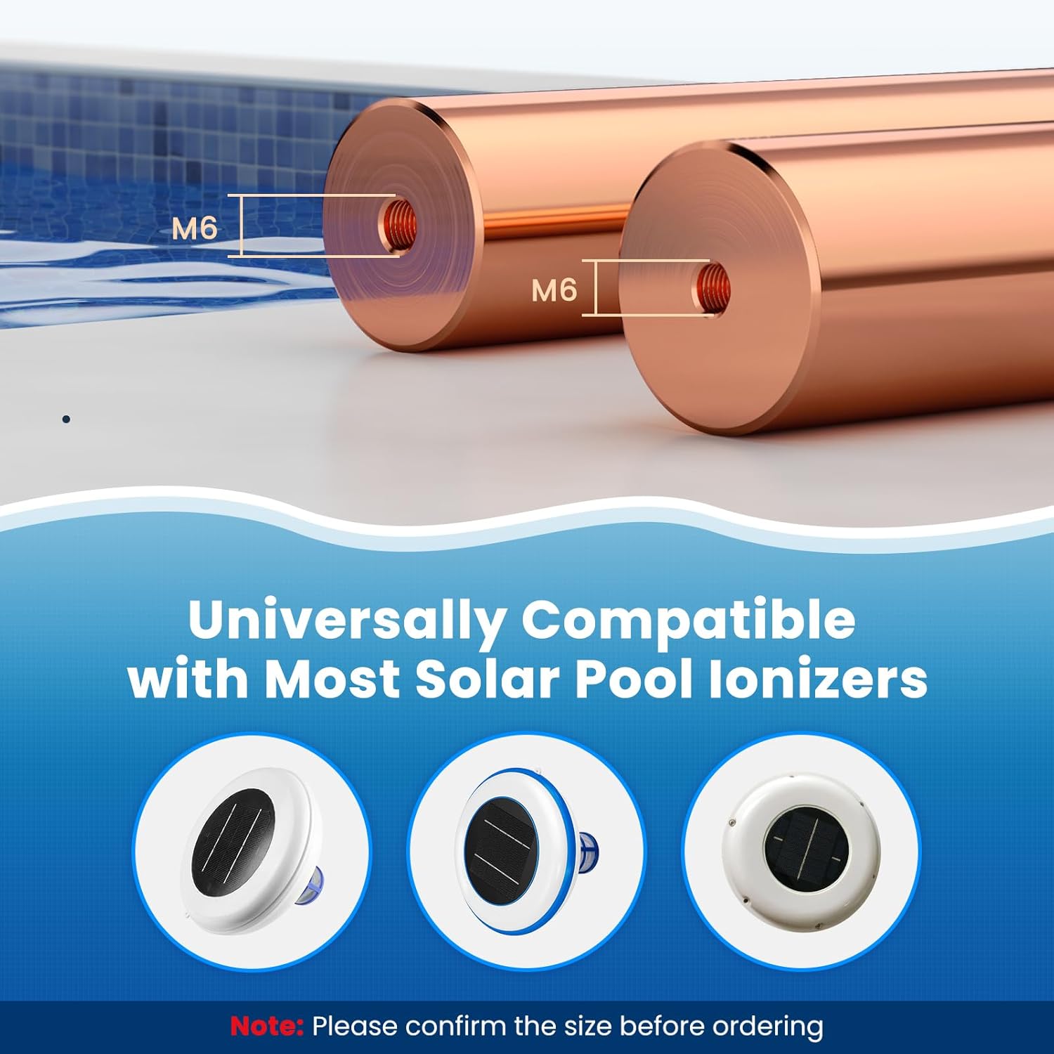 Pool Ionizer Copper Replacement Kit (Enhanced Thickened Copper Rod) - 2PCS Replacement Copper Anodes 4.13 x 0.98 Inch Universal Fit for Solar Ionizer, Complete Set with All Accessories