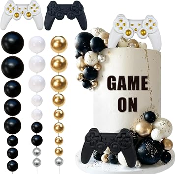 28 PCS Video Game Themes Cake Toppers Cake Decoration Ball Cake Decoration for Game Theme Birthday Party Cake Decoration
