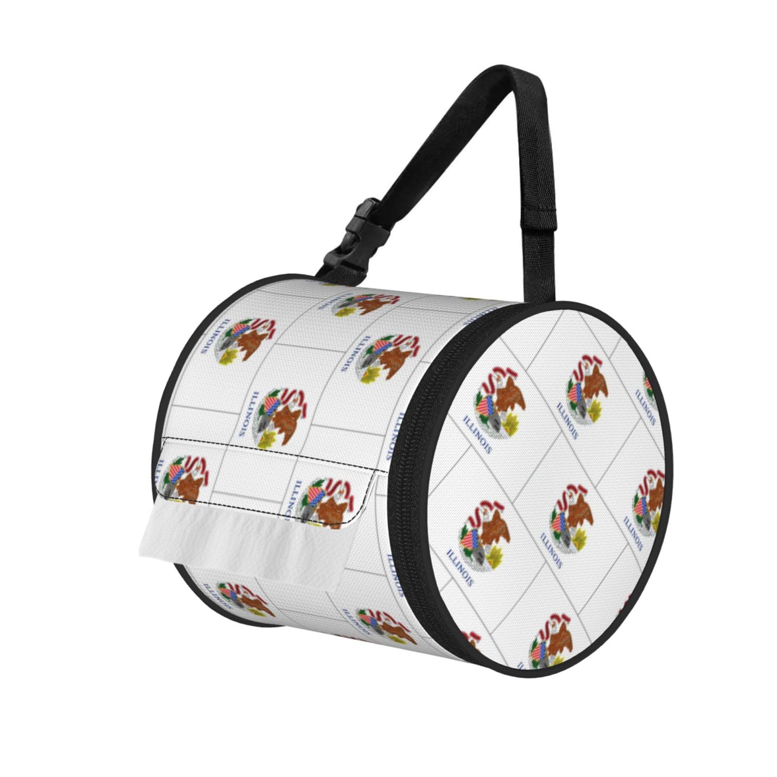Illinois State Flag Print Round Tissue Dispenser Bag With Carry Strap, Portable Roll Holder For Car Travel Home