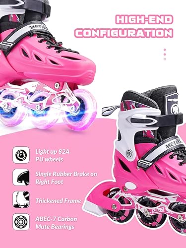 Miniatura 5 de METROLLER Patines en línea para niñas y niños, mujeres, hombres, 4 tamaños ajustables, con ruedas iluminadas, para principiantes y niños y adultos
