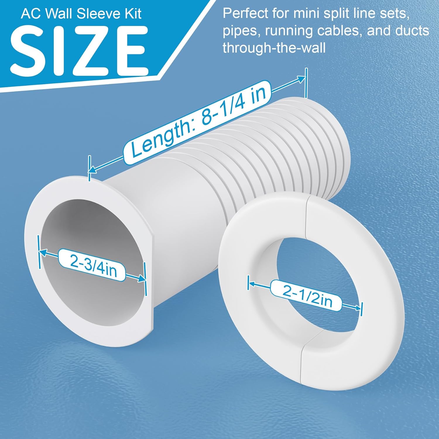Air Jade Mini Split Cover Wall Sleeve for Air Conditioner Line Set Cover, AC Sleeve Through the Wall for Line Sets, Seal & Decorate the Wall Hole Outside Inside