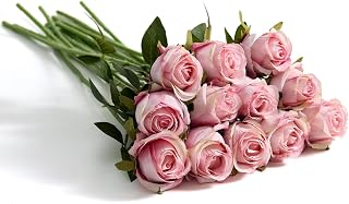 12 Pcs Light Pink Roses Artificial Flowers -20" Silk Roses Bouquet,Fake Roses Long Stem for Arrangement Wedding Centerpiece Valentine's Day Home Office Party Decor