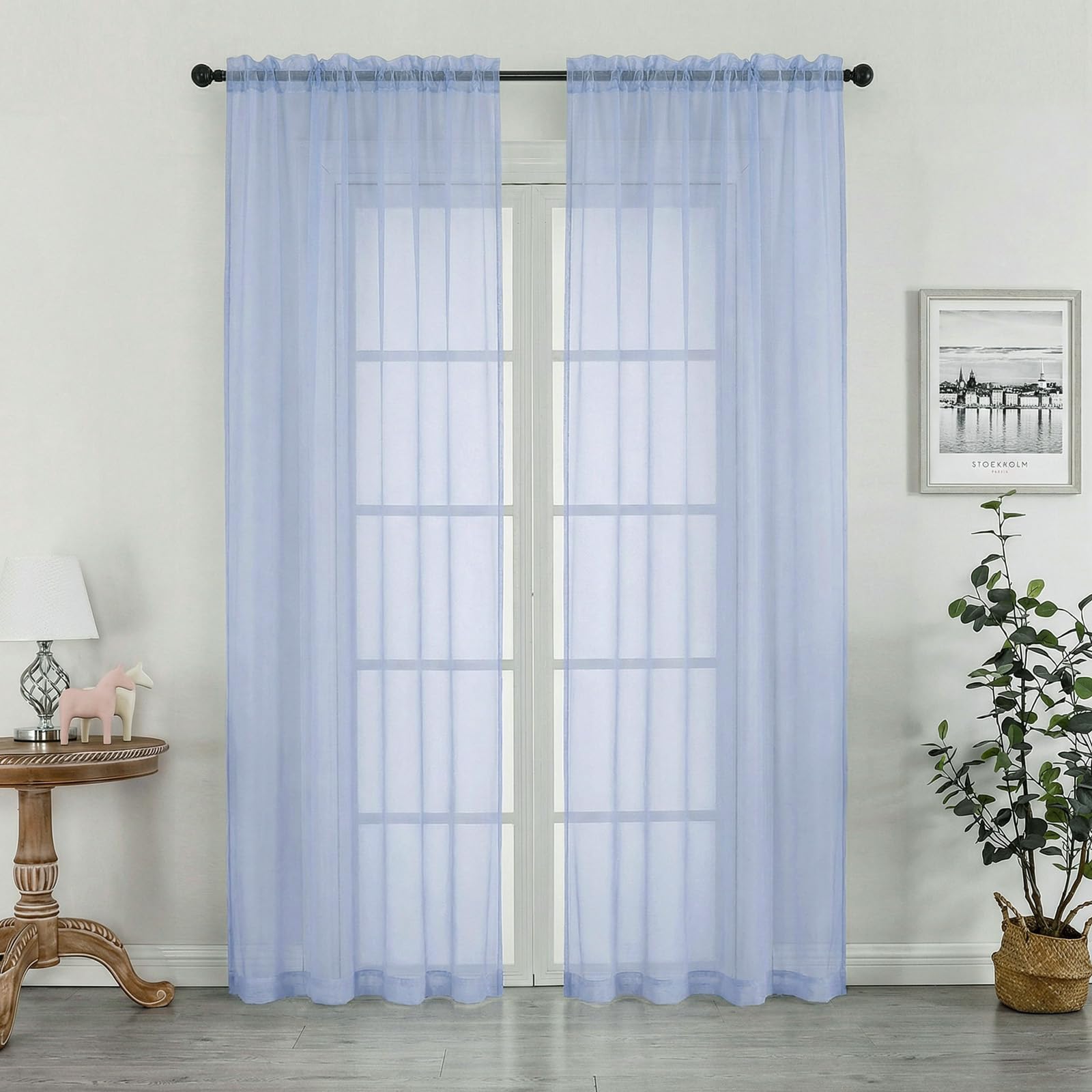 OWENIE Sheer Curtains 84 inches Long 2 Panels Set for Living Room/Bedroom, Rod Pocket Voile Sheer Panel Drapes, Airy Soft Fabric Window Treatments, 2pcs, Each 42" W x 84" L, Demin