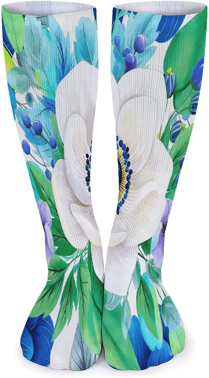 Eucalyptus Leaves Botanical Crew Socks Casual Breathable Calf Socks | Cushion Running Athletic Socks Long Performance Breathable Sports Socks for Women Men