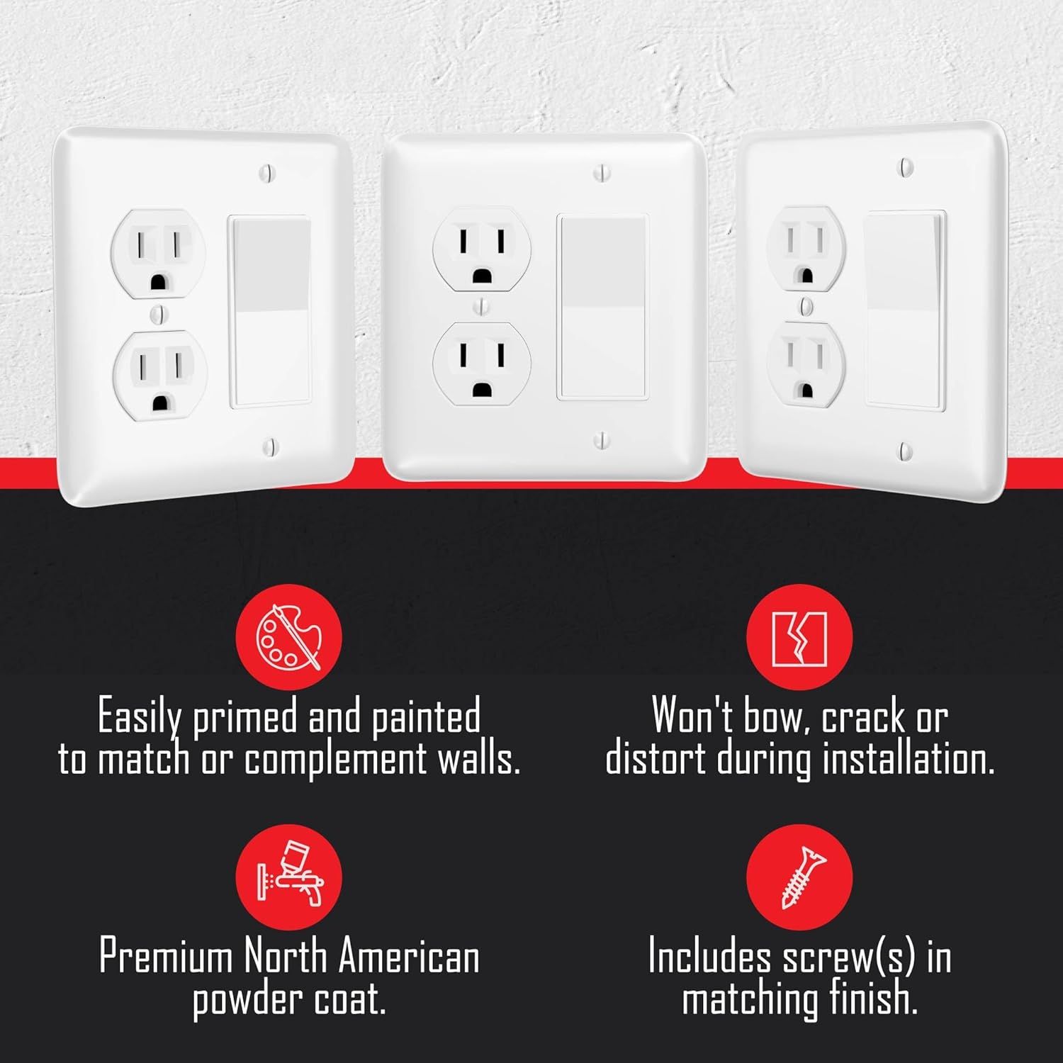 TayMac WRW-DR 0.19 in x 4.58 in x 5 in 2-Gang White Smooth Metal Maxi Duplex/Decorator Wall Plate WRW-DR, Outlet Cover Wall Plate with Screws, Electrical Outlet Cover Plate for 2 Devices