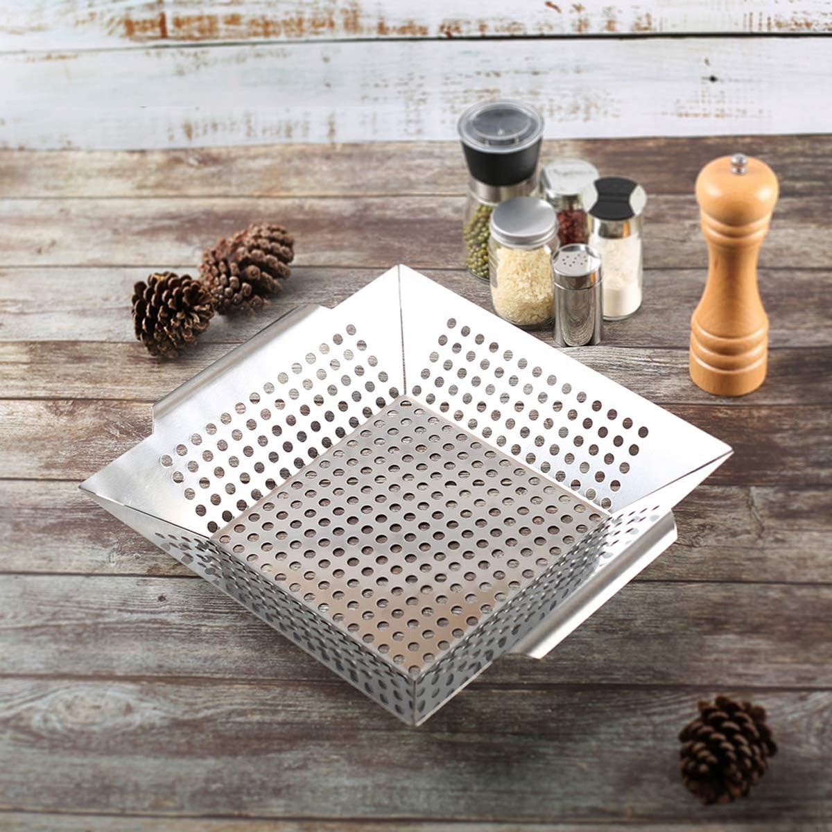 Ranphykx Vegetable Grill Basket - BBQ Grilling Basket (Large 12"x12"x3") for Veggies, Kabobs, Seafood, Meats - Stainless Steel