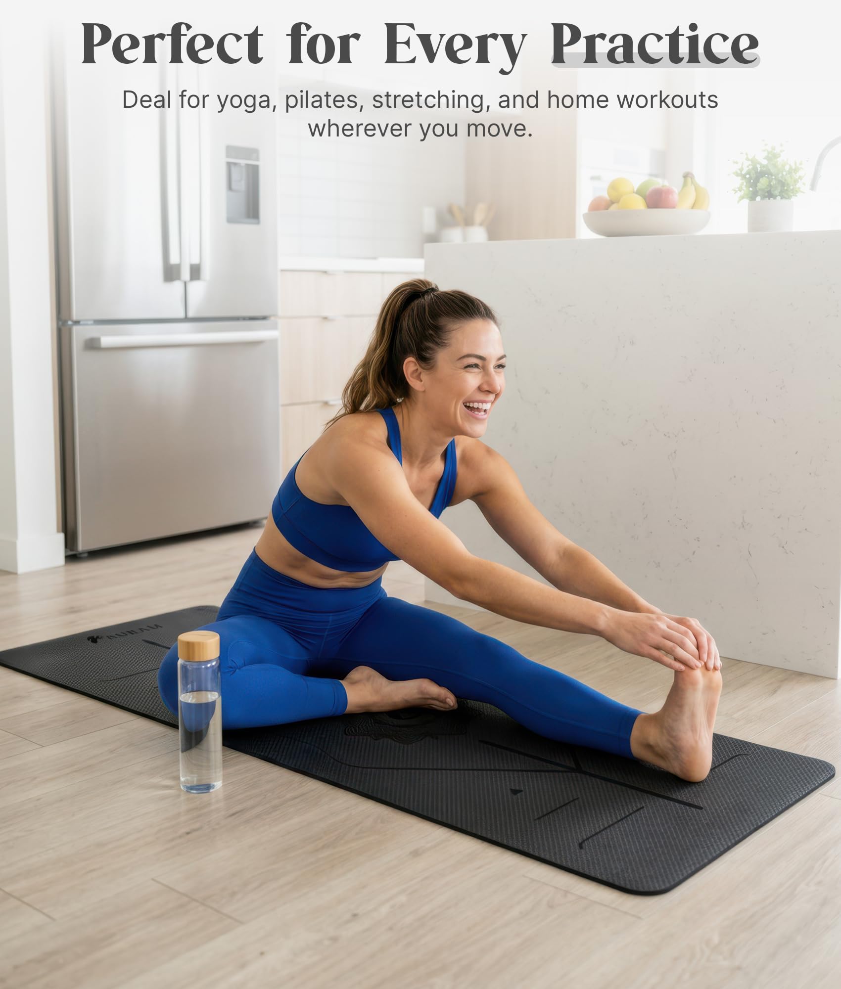 ROMIX Tappetino Yoga Antiscivolo Con Linee di Allineamento, 6mm Tappetino Palestra Professionale con Borsa per il Trasporto e Tracolla, Yoga Mat, Leggero Tappeto Pilates per Fitness, Allenamento