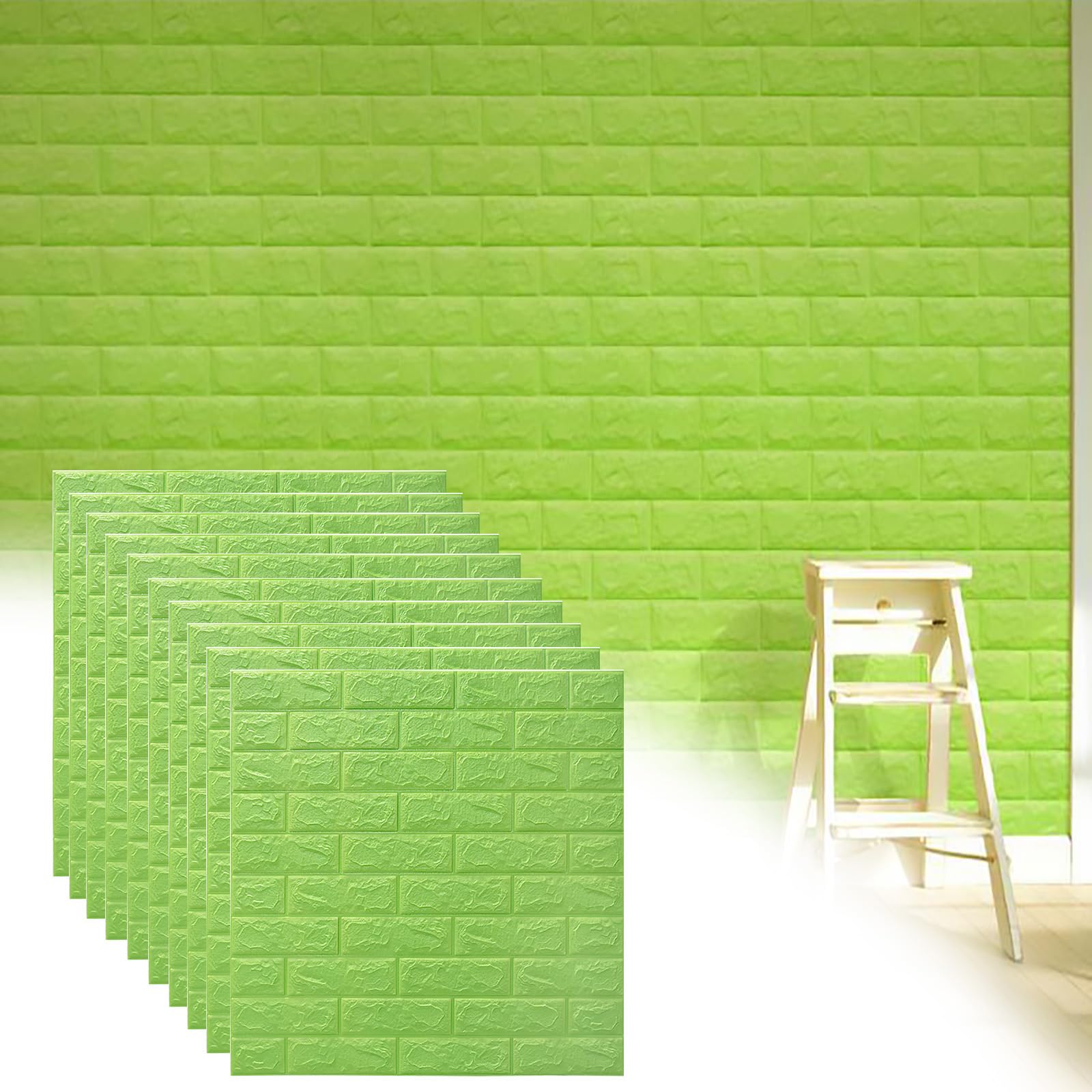 Panneau mural 3D brique autocollante - Papier peint amovible imitation pierre verte en mousse 10pc