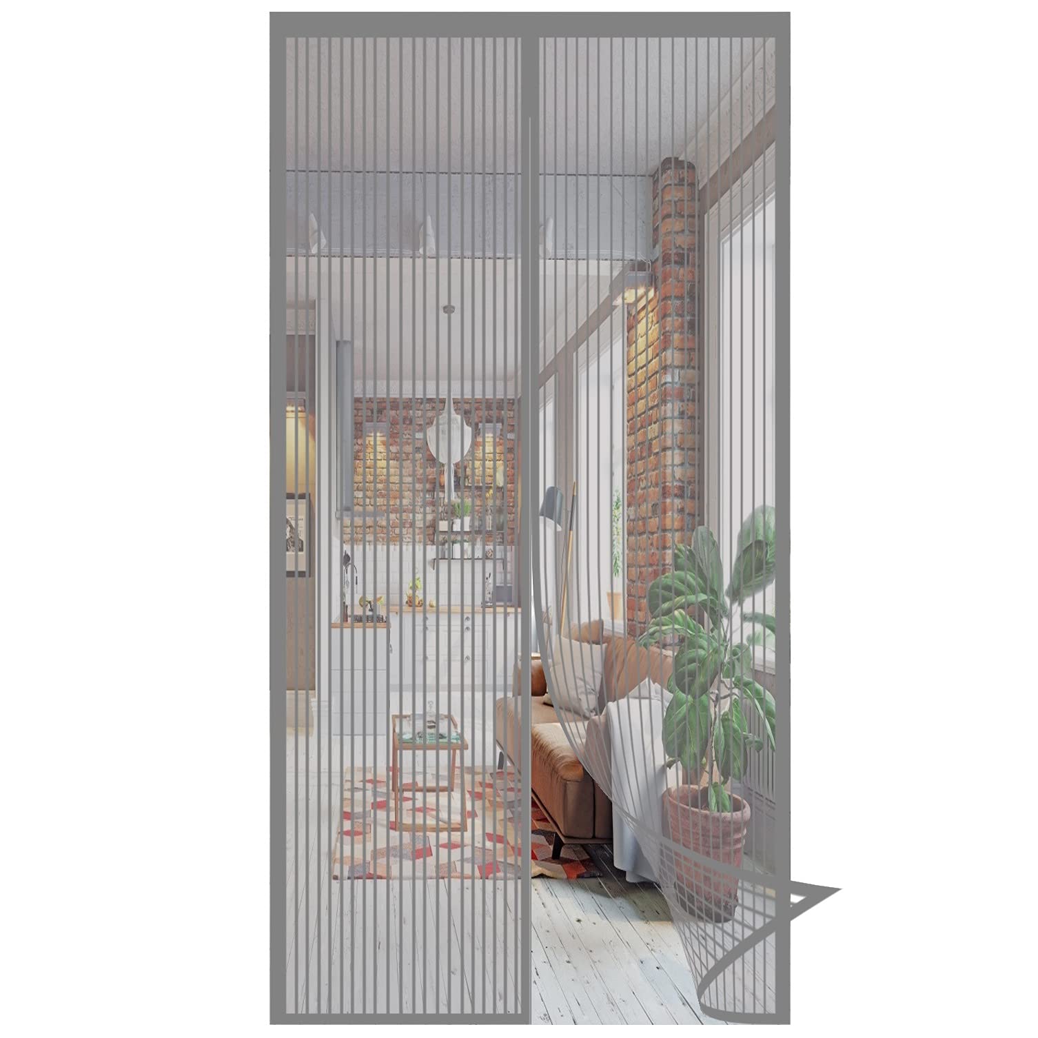 Moustiquaire Porte Aimantée 190x190 Cm - Fermeture Automatique - Mailles Fines - Kit Adhésif & Punaises - Gris