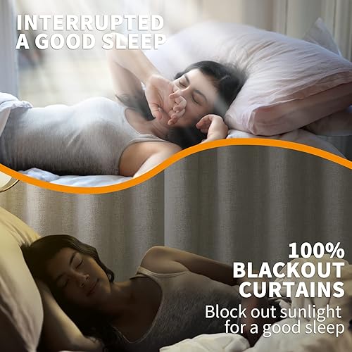 Miniatura 2 de YoungsTex Cortinas 100% opacas con textura de lino para dormitorio, bloqueo de luz completa, con aislamiento térmico, cortinas de lino para sala de