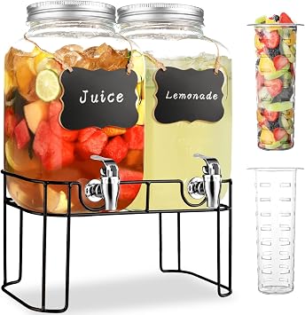 2 Gallon Glass Drink Dispensers For Parties,Lemonade Beverage Dispenser With Stand And Spigot For BBQ, Picnic, Party,Laundry Detergent Dispenser