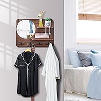 Vista 8 de Perchero con estante de madera rústica para colgar en la pared, con estantes de espejo y 4 ganchos dobles, estante decorativo con gancho de entrada